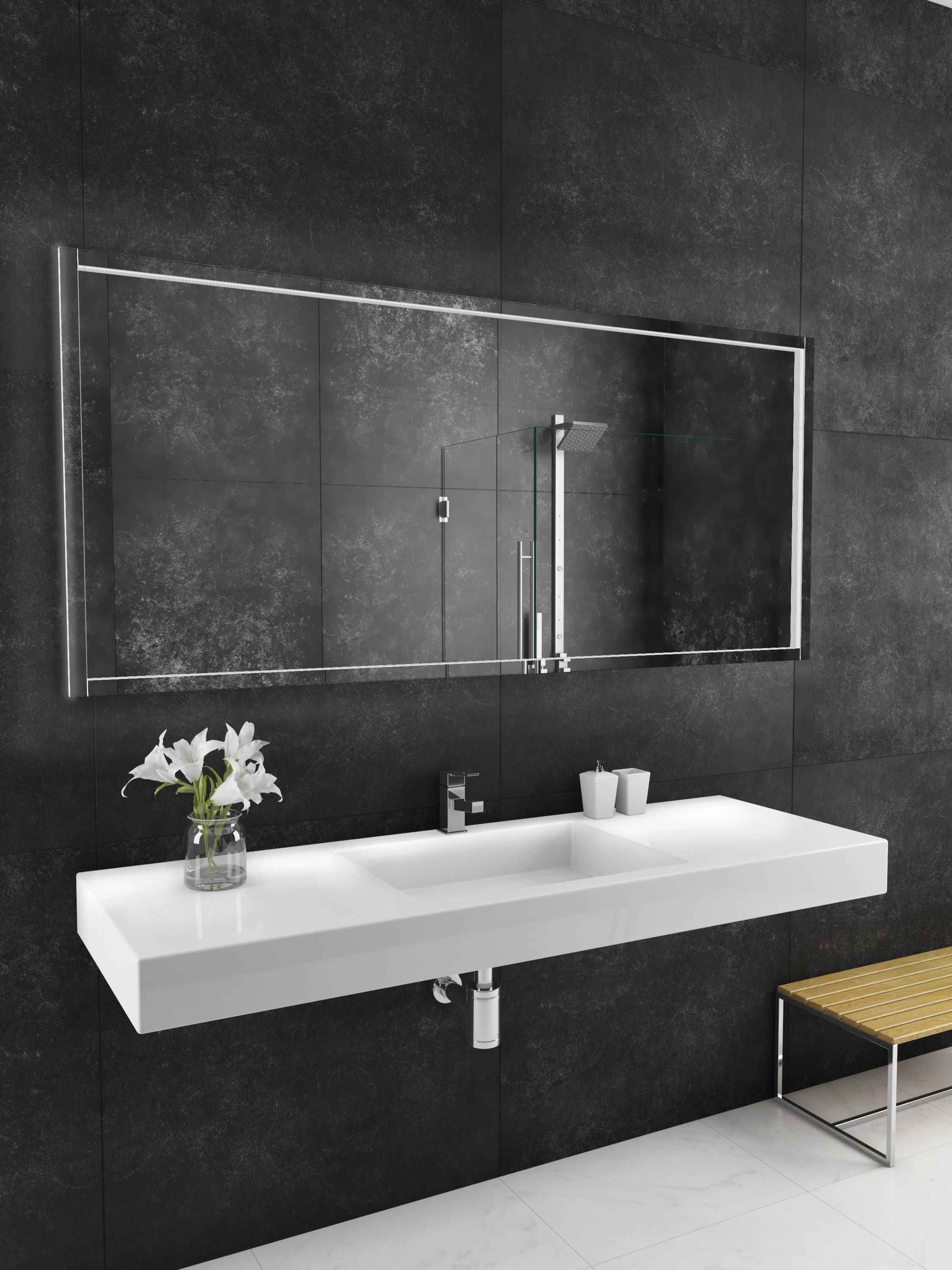 PARIS MIRROR FLORX70323000 70-in x 32-in Frameless Dimmable Lighted Bathroom Vanity Mirror (3000K)