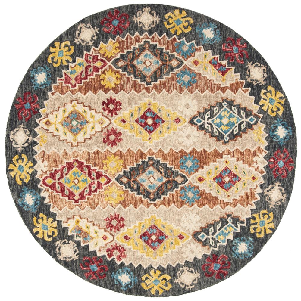 Safavieh APN508B-7R Aspen Biel 7 x 7 (ft) Tufted Wool Beige/Charcoal Round Indoor Abstract Bohemian/Eclectic Area rug