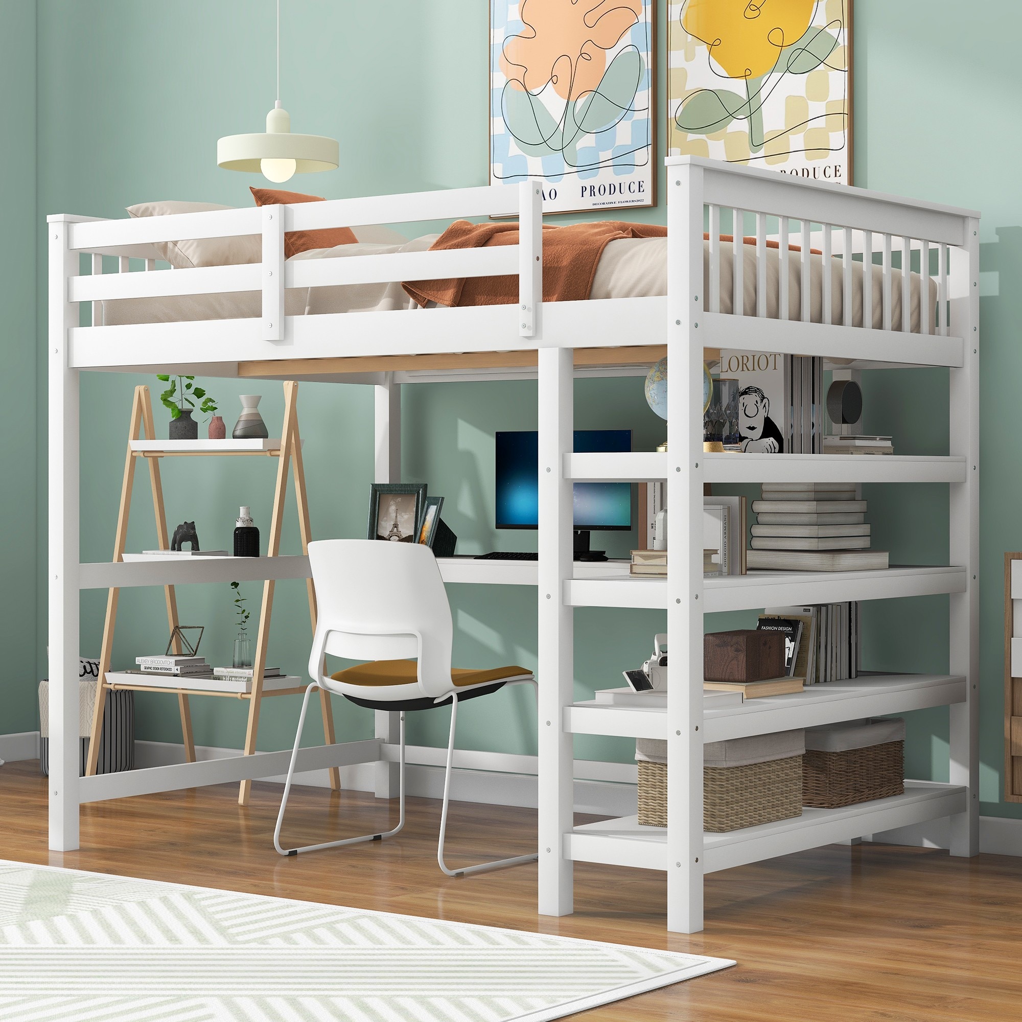 Yiekholo LL-1367AAK White Full loft Bunk Bed