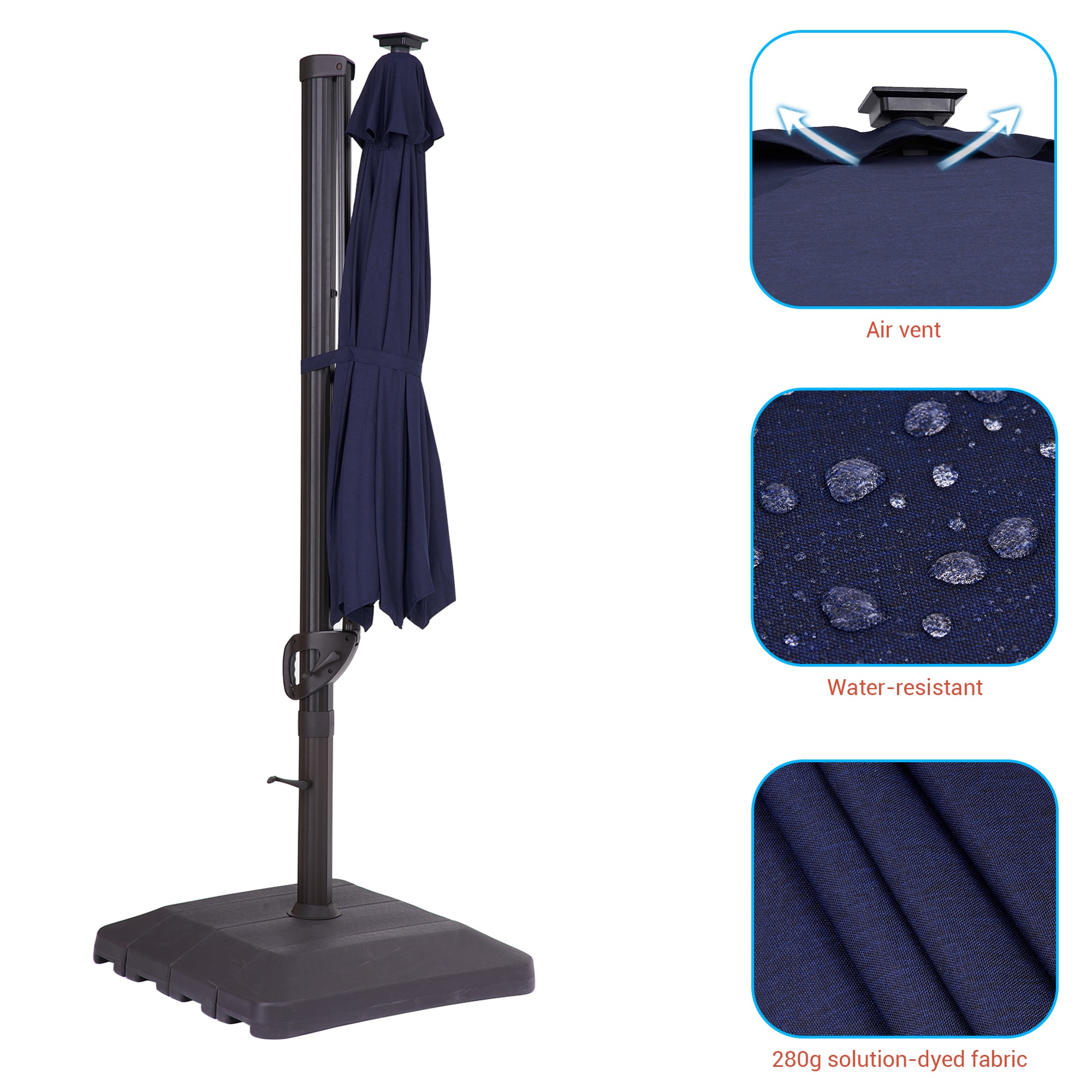 ACEGOSES 11-ft Aluminum Navy Cantilever Patio Umbrella with Lights and ...