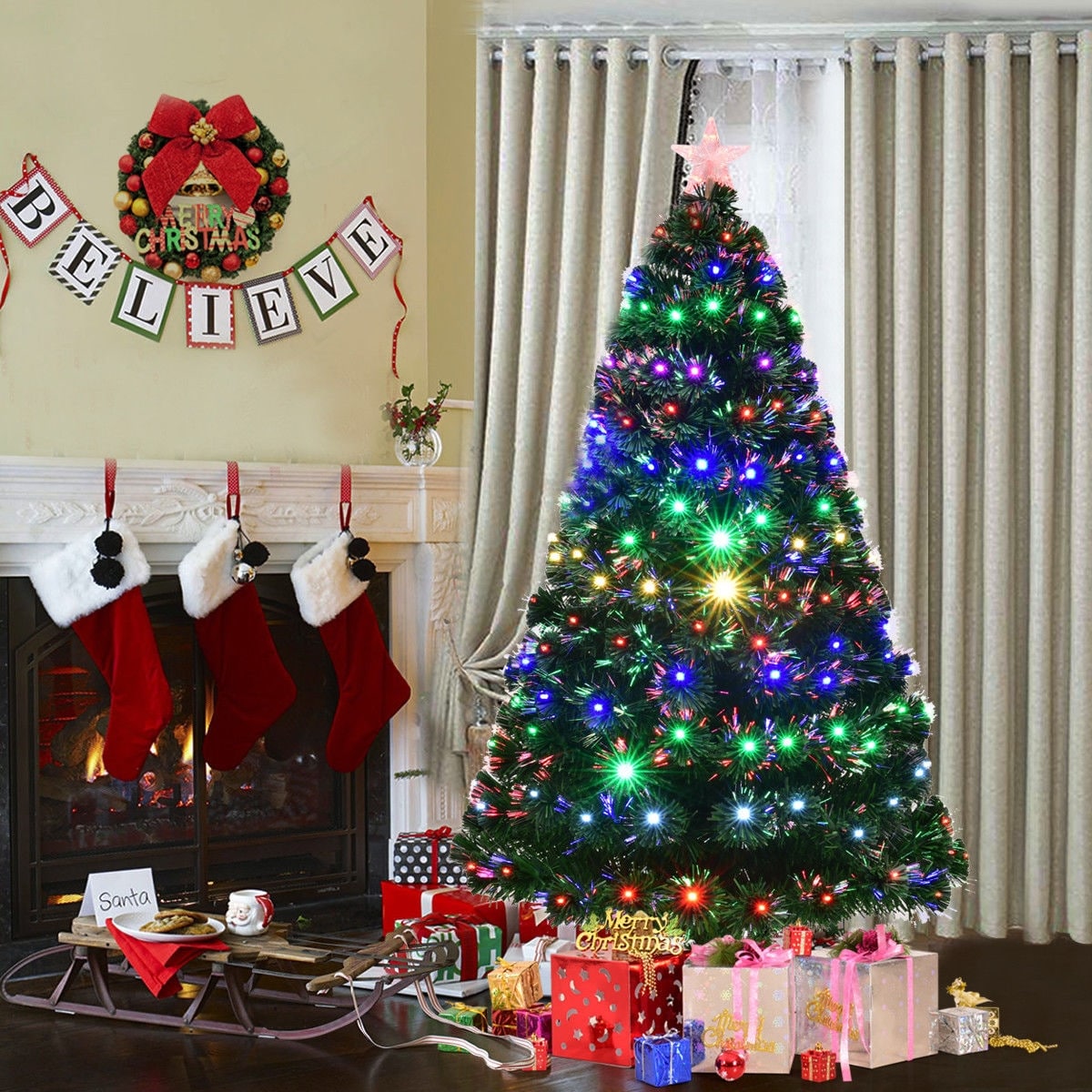 Forclover HYC-CM461C 6-ft Pre-lit Artificial Christmas Tree with Multicolor LED Lights