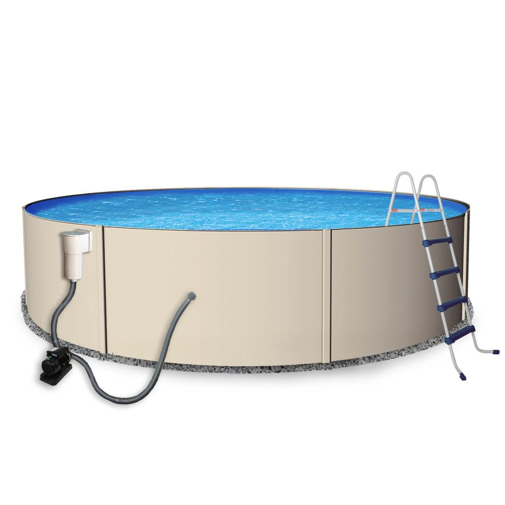 blue wave rugged steel round metal wall swimming pool package