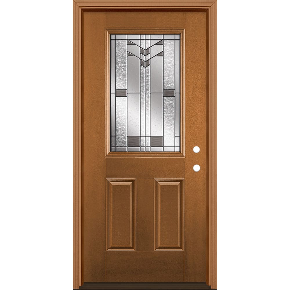 Masonite 3420251 Frontier 36-in x 80-in x 4-9/16-in Fiberglass Half lite Left-hand inswing Woodhaven Stained Prehung Front Door with Brickmould Insulating core