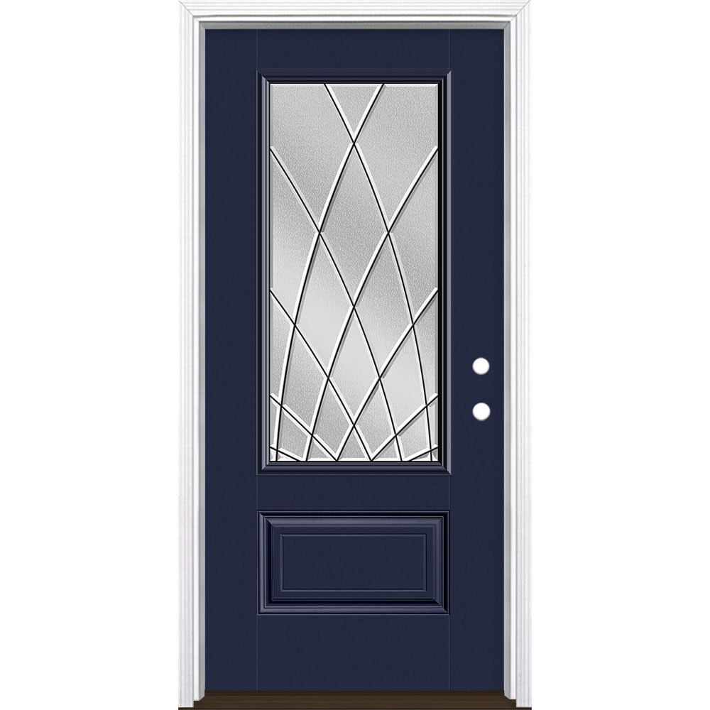 Masonite 3423497 Ventata 36-in x 80-in x 4-9/16-in Fiberglass 3/4 lite Left-hand inswing Eclipse Painted Prehung Single door Front Door with Brickmould Insulating core Decorative glass