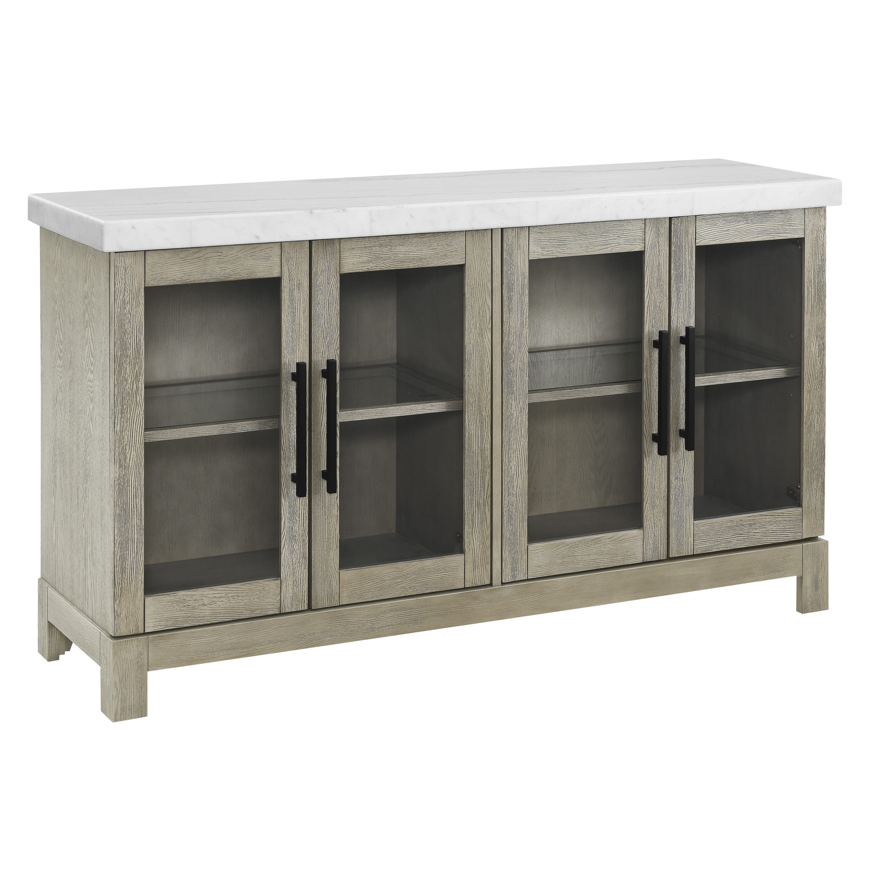 Carena Lighted White Marble and Wheat Wood Sideboard