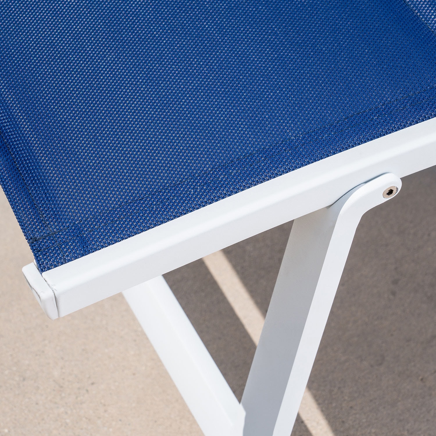 Regis White and Blue Aluminum Padded Sling Chaise Lounge