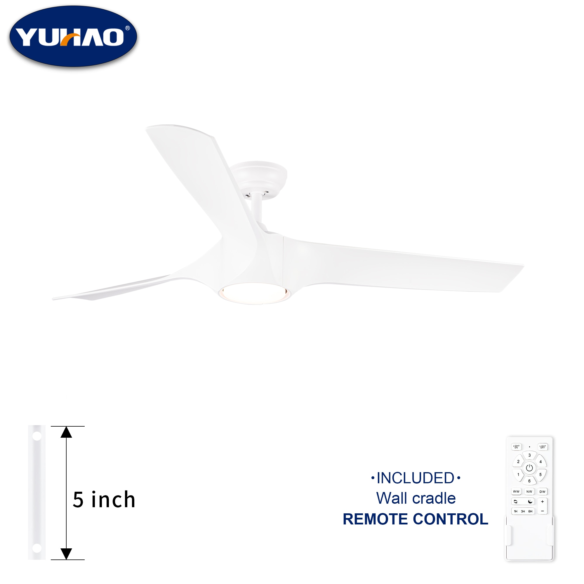 YUHAO LSDC1125WH562 Airedpro 56-in Color-Changing Integrated LED White with Matte Blades Propeller Ceiling Fan With Light and Remote ( 3 -Blade )