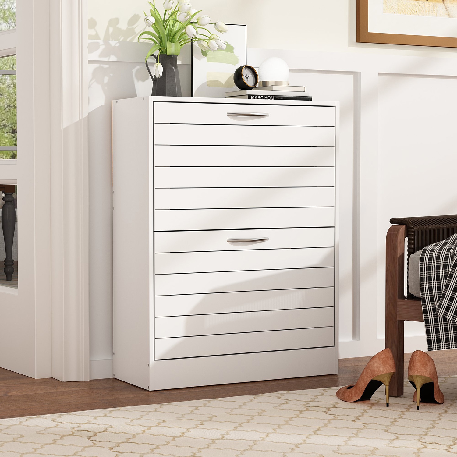 FUFU&GAGA 42.3 in. H x 22.4 in. W Gray Shoe Storage Cabinet with 3-Drawers for Entryway Hallway