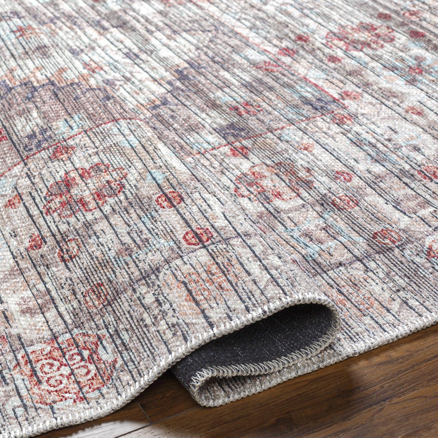 Elegant Medallion Red Chenille 6'3" x 9' Washable Area Rug