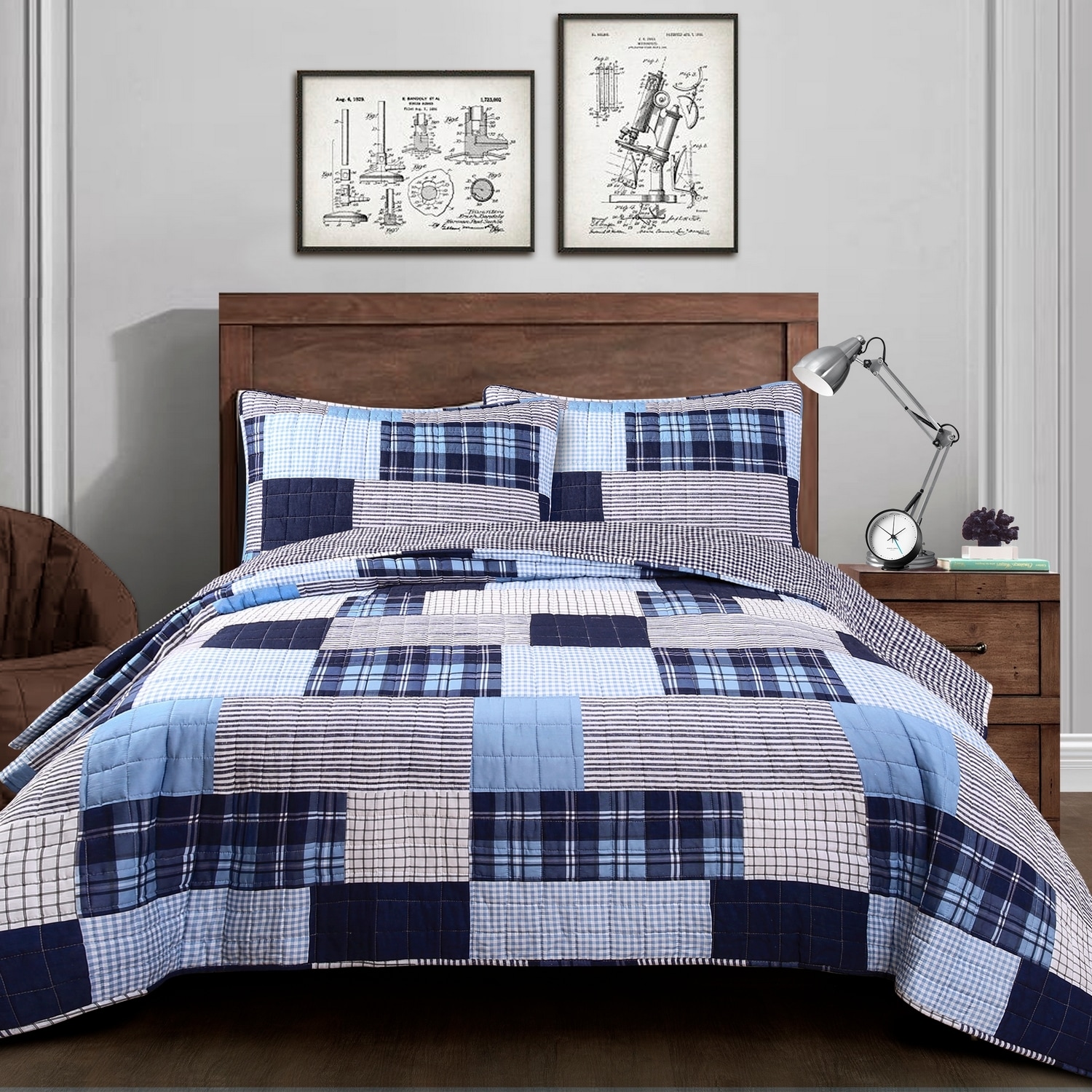 Lush Decor 16T003165 Navy Patchwork Reversible King Quilt Cotton