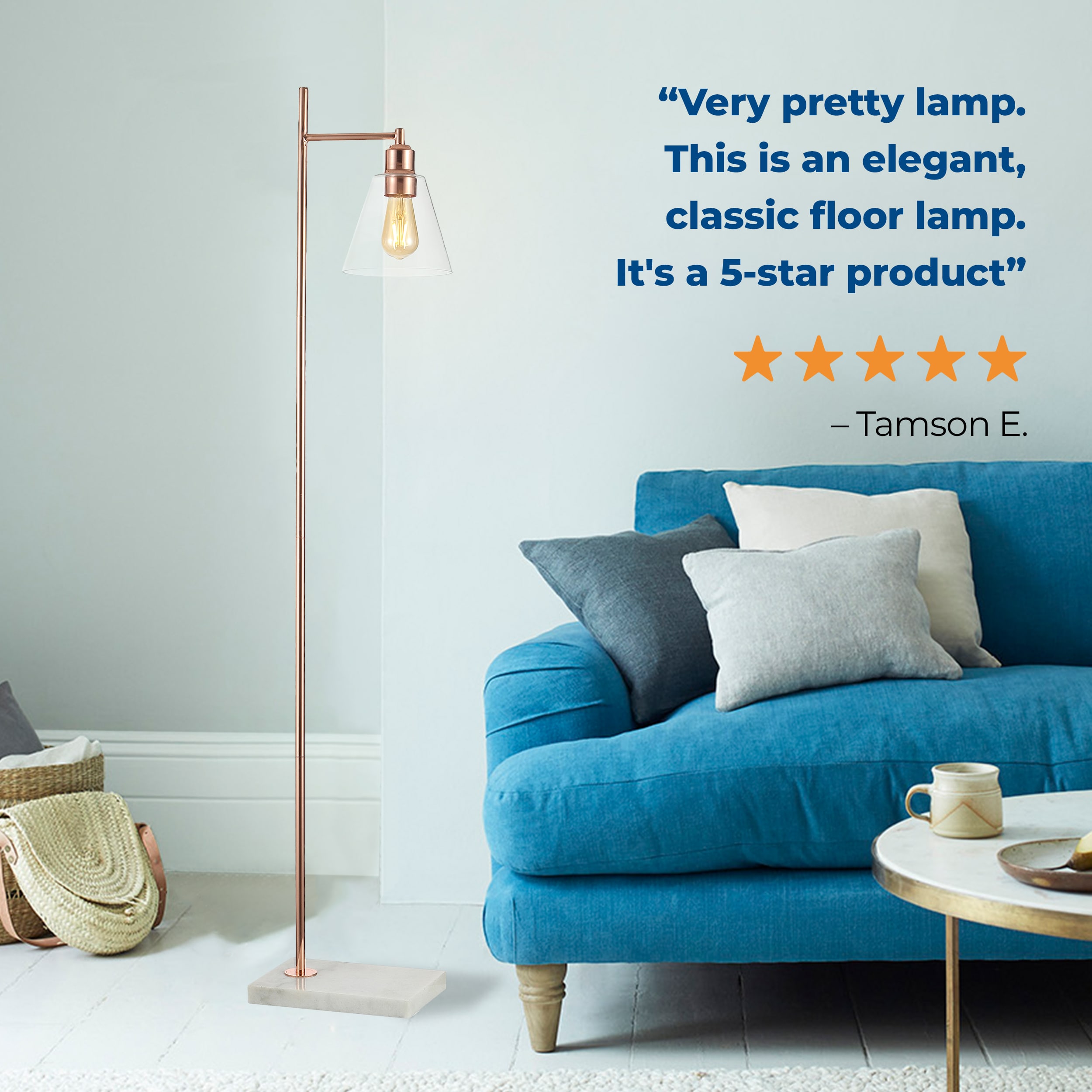 Edison 55" Polished Gold Metal Floor Lamp with Clear Glass Shade