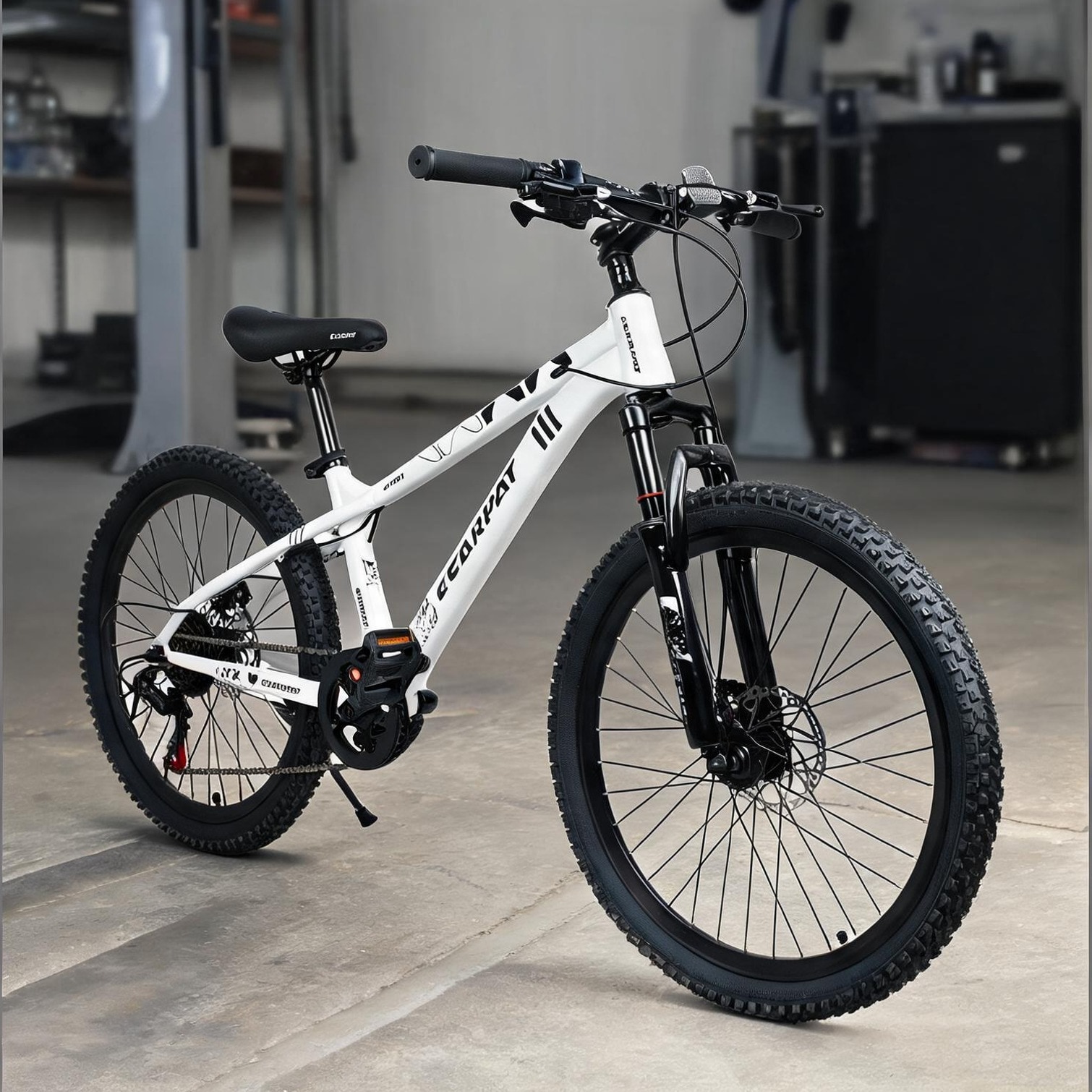 Naturefalls Crisp White 24-Inch Mountain Bike with 21-Speed Drivetrain and Front Suspension