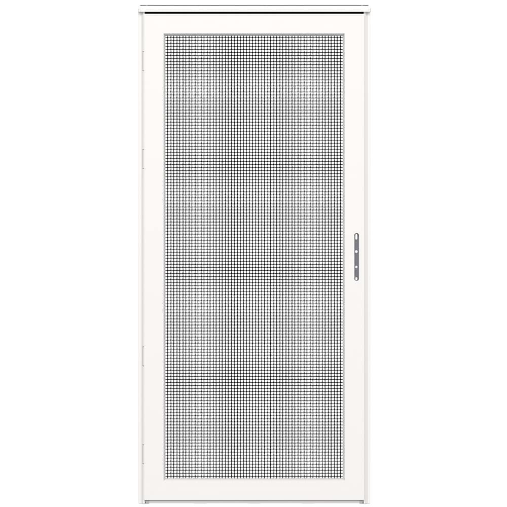 LARSON Platinum Secure Screen 32-in x 81-in White Linen Aluminum Surface Mount Security Door with Black Screen and Lockset included Stainless Steel -  45018361L