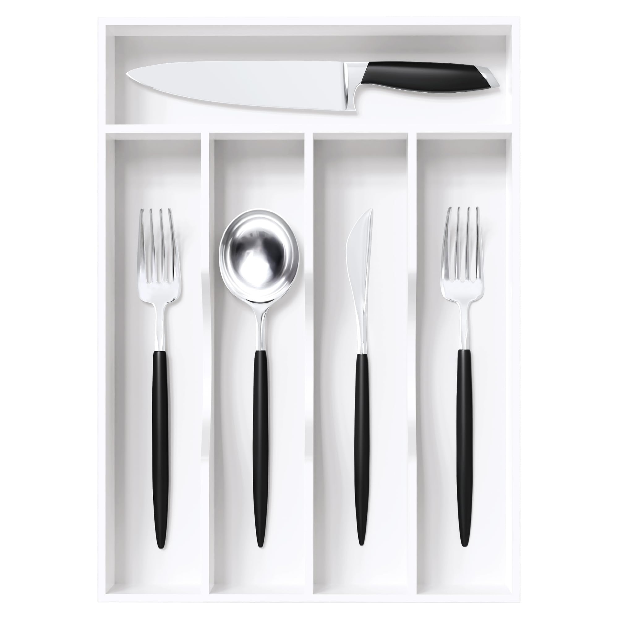 SenQWFa  Bamboo Silverware Organizer 10 In Wide Utensil Tray with Five Compartments for Kitchen Drawer Storage durable home and garden accessory