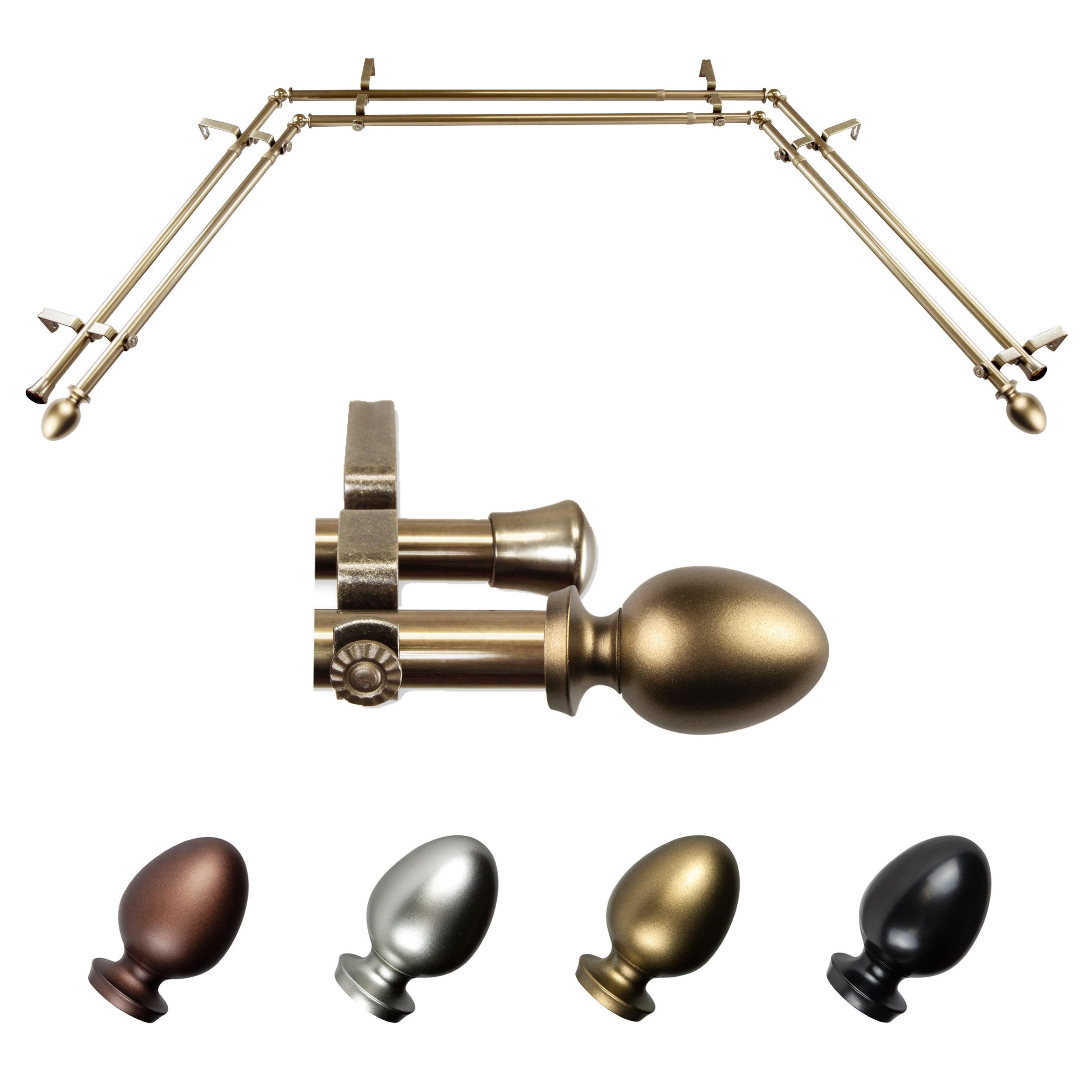 Hart & Harlow L-ABAY-75-4D Emilie 13/16-in Double 38-in to 72-in Antique brass Steel Bay window curtain rod with Finials