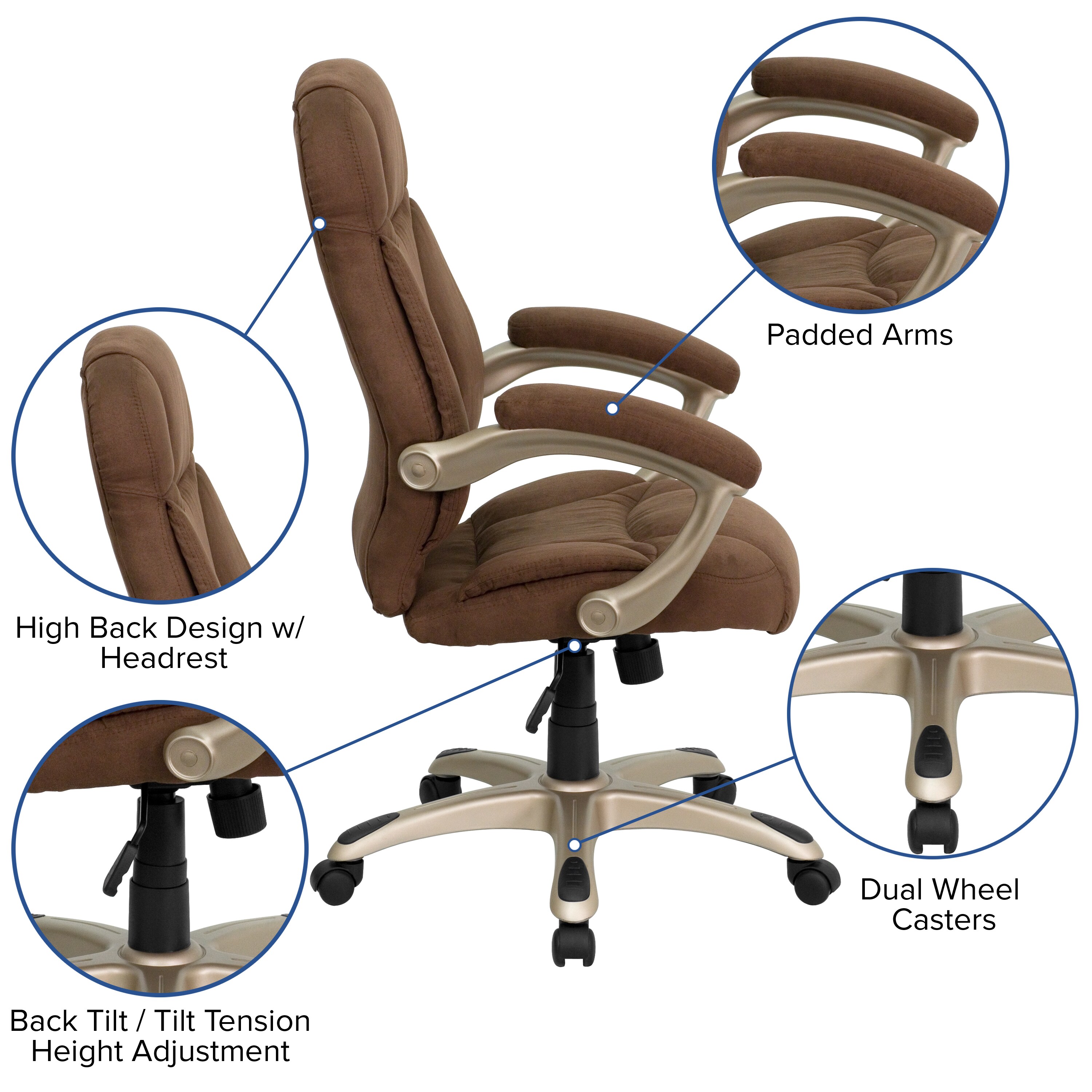 Flash Furniture Brown Microfiber Contemporary Adjustable Height Swivel  Upholstered Desk Chair in the Office Chairs department at 