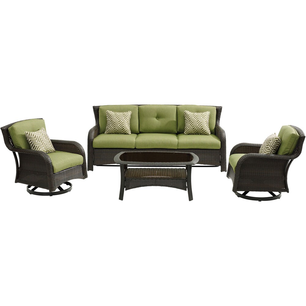Hanover STRATH4PCSW-S-GRN Strathmere 4-Piece Patio Conversation Set with Green Cushions