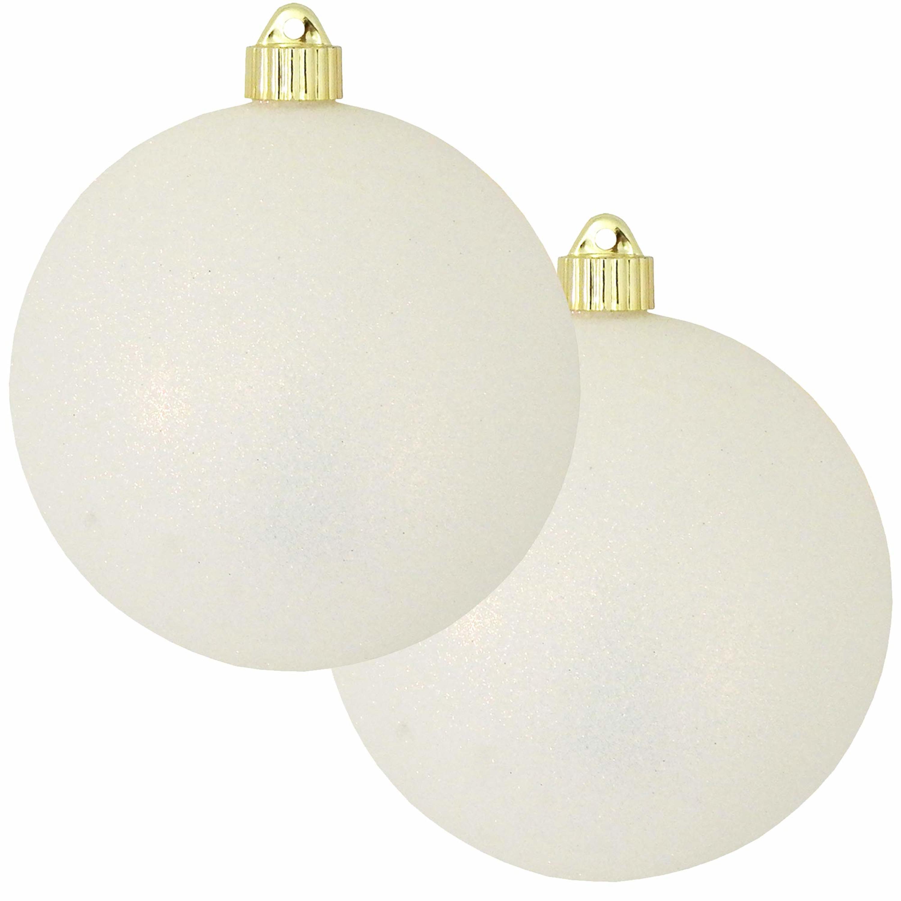 6-Inch Snowball White Glitter Shatterproof Plastic Christmas Ornaments, Set of 2