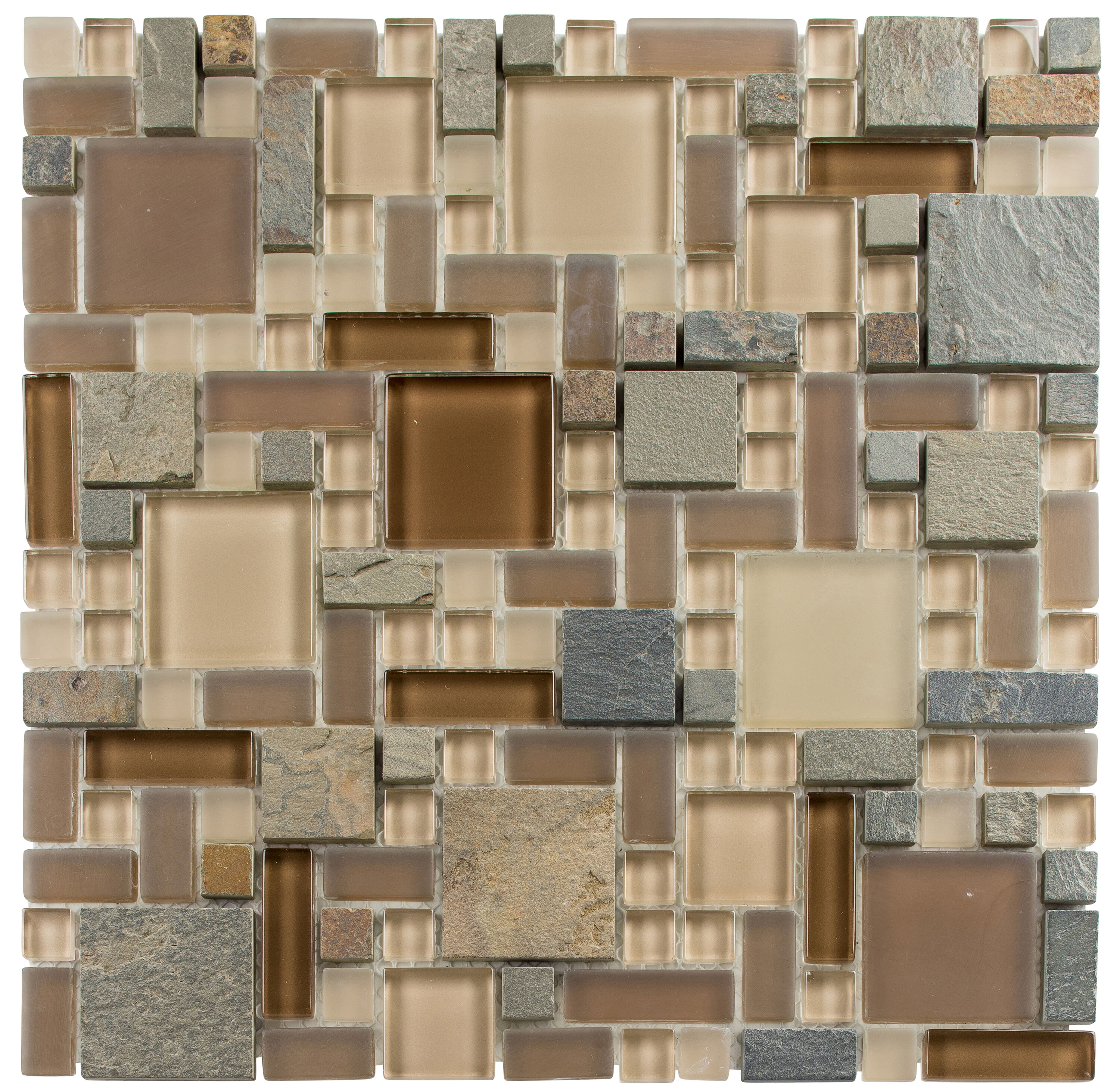 Andova Tiles SAM-ANDWRI848 Sample- Mison 6-in x 6-in Frosted Glass/Metal/Stone Brick Look Floor and Wall Tile