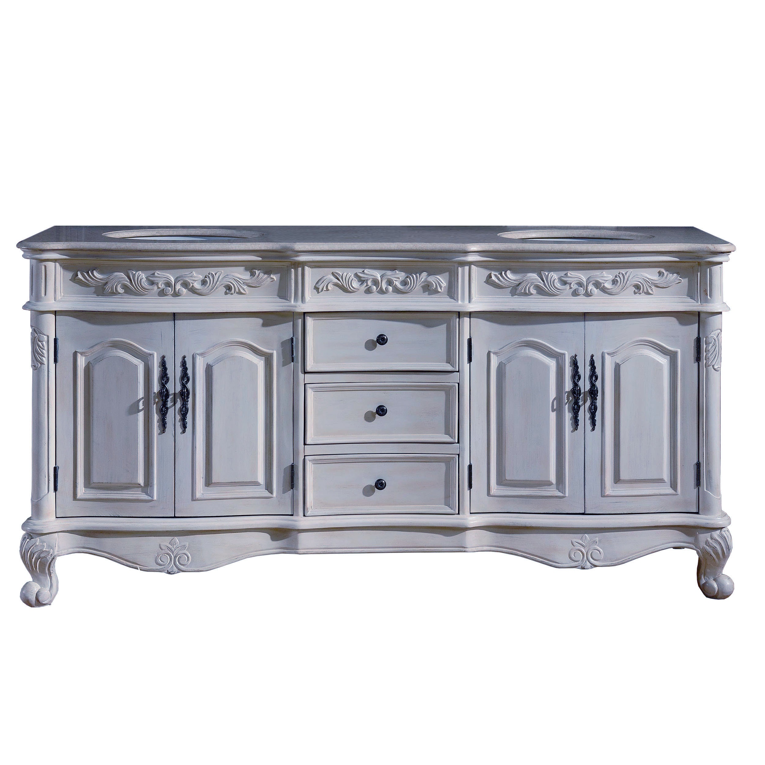 Silkroad Exclusive ZY-0250-CM-UWC-72 72-in Antique white Undermount Double sink Bathroom Vanity with Crema Marfil Natural marble Top