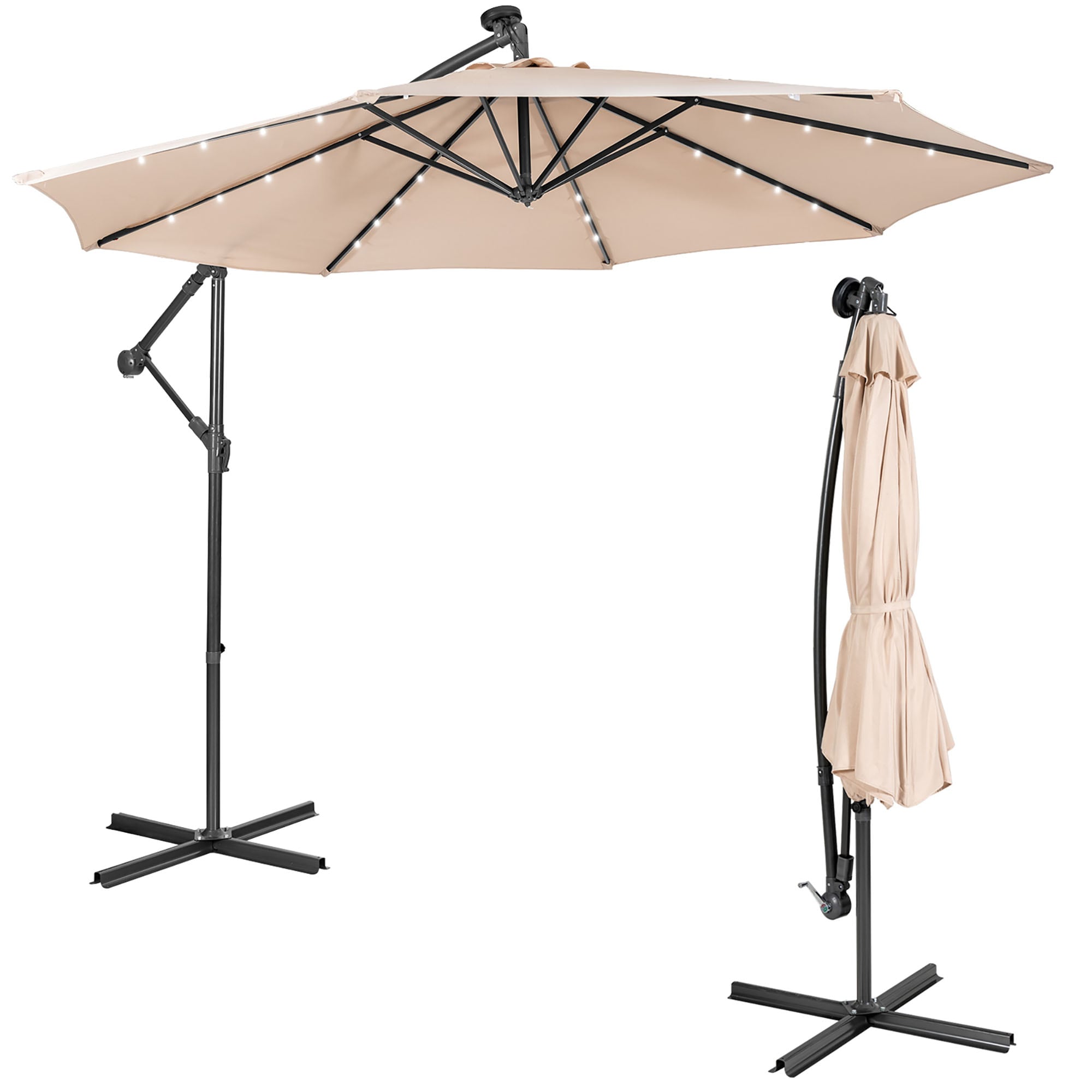 CASAINC ED-UML651020003 10-ft Steel Beige Crank Market Patio Umbrella with Lights