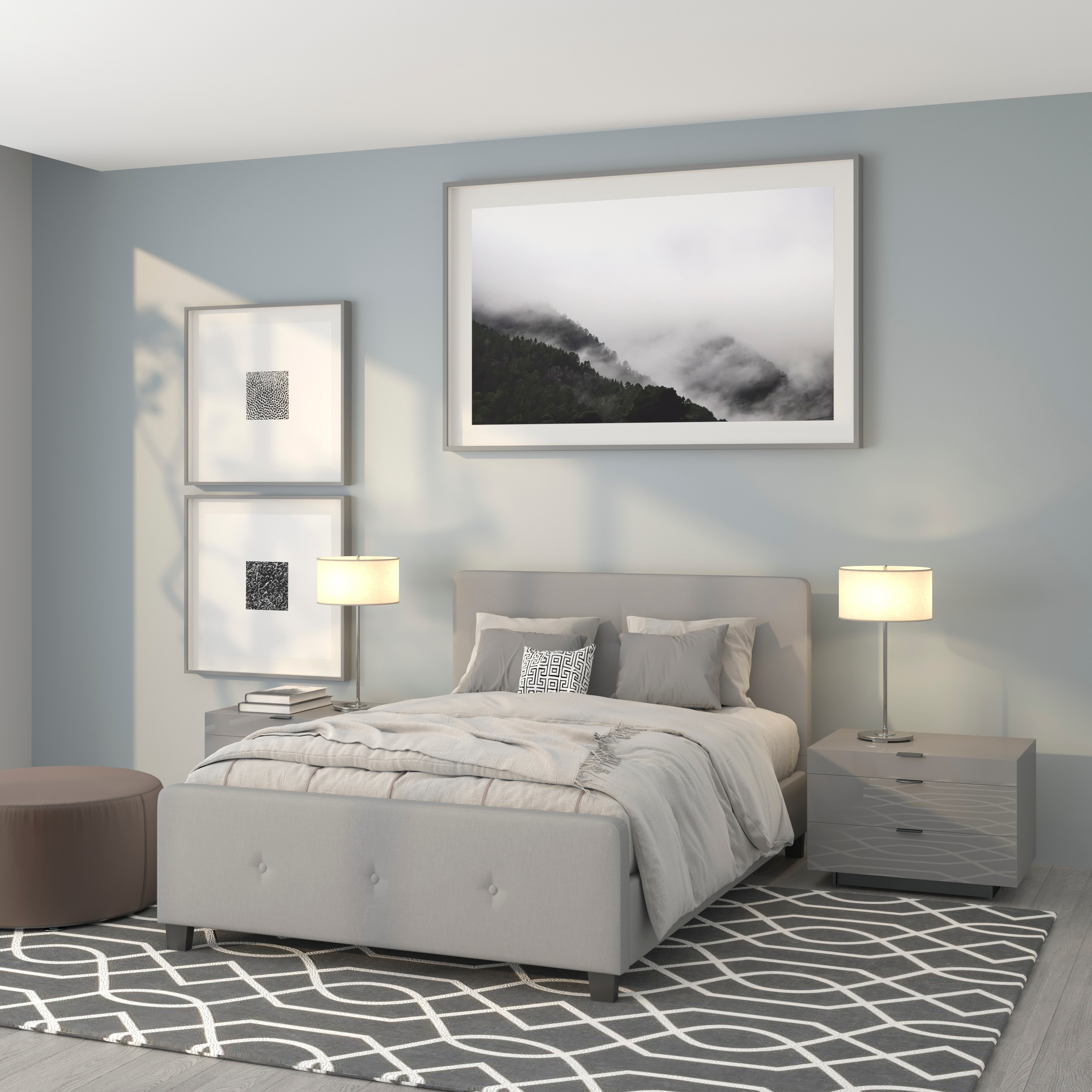 Flash Furniture 889142255086 Tribeca Light Gray Full Upholstered Platform Bed