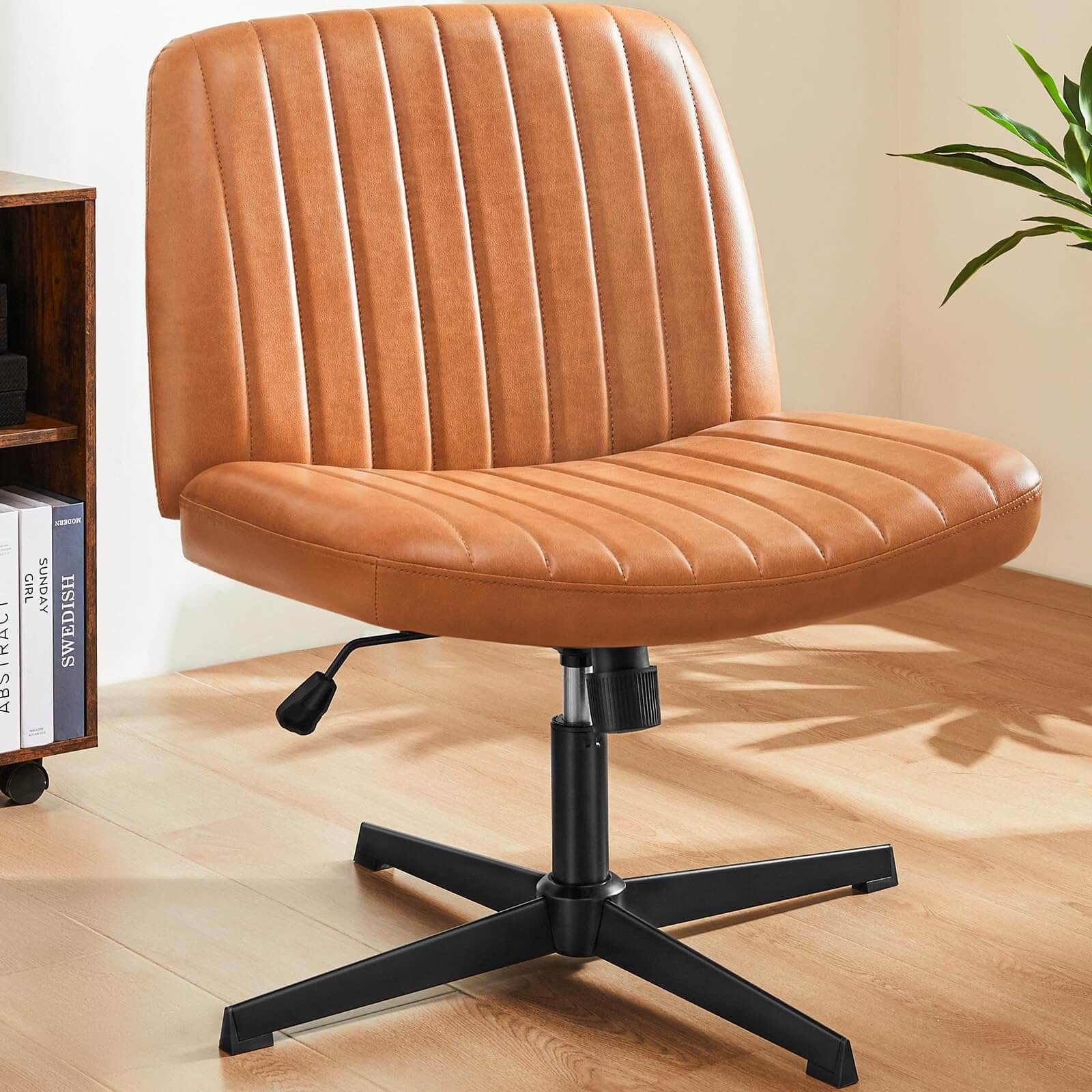 OBERSTER Cross Legged Office Living Room Rocking Gaming Chair Armless Wide Desk Adjustable Swivel Fabric Task Vanity Home Office