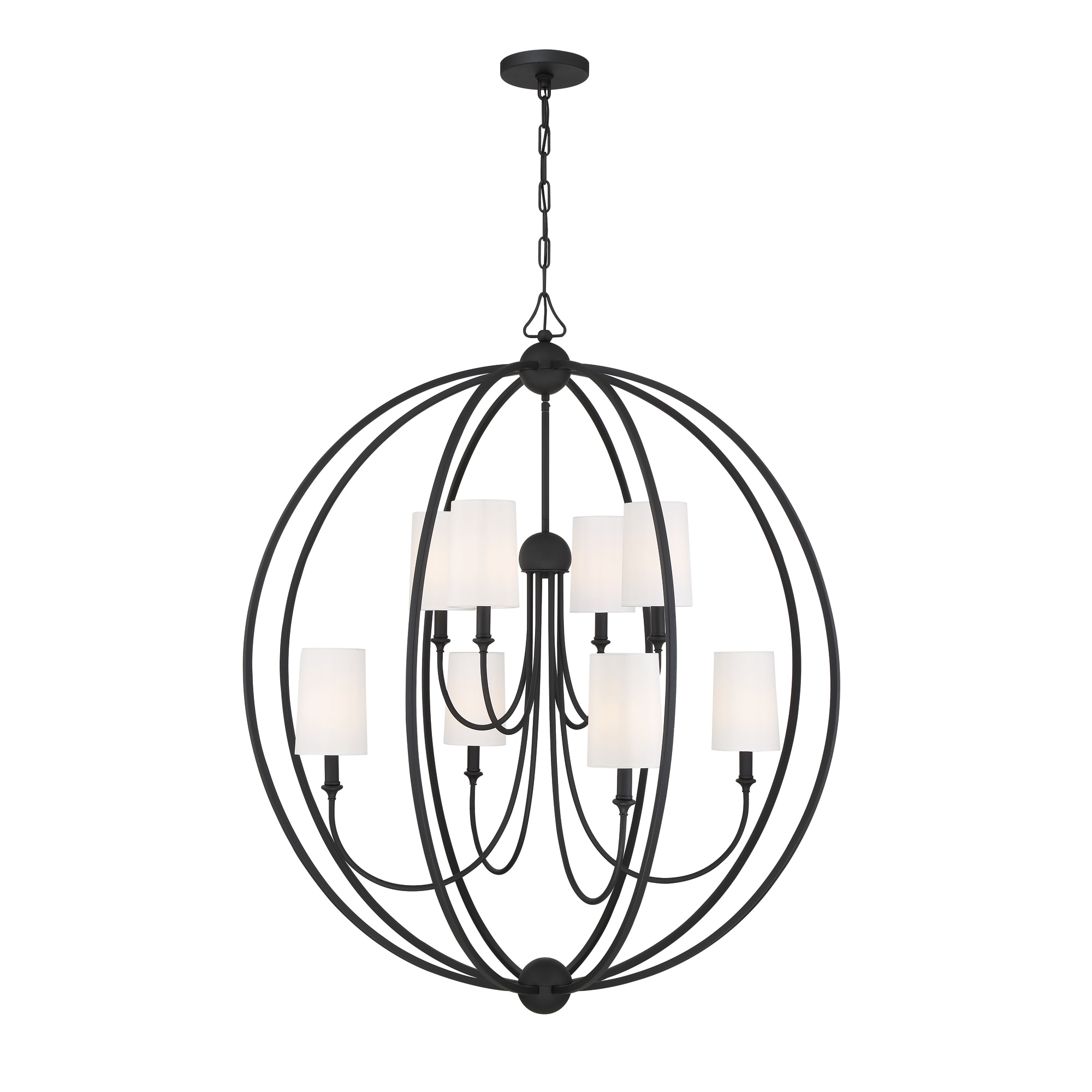 Sylvan Black Forged 8-Light Chandelier with Ivory Silk Shades