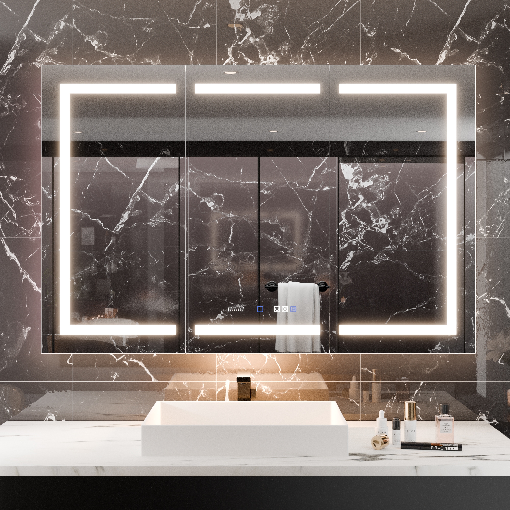 AAZJ JDEX-MC543611TX HSV11 54-Inches x 36-Inches Lighted LED Fog Free Surface/Recessed Mount Silver Mirrored Rectangle Soft Close Medicine Cabinet