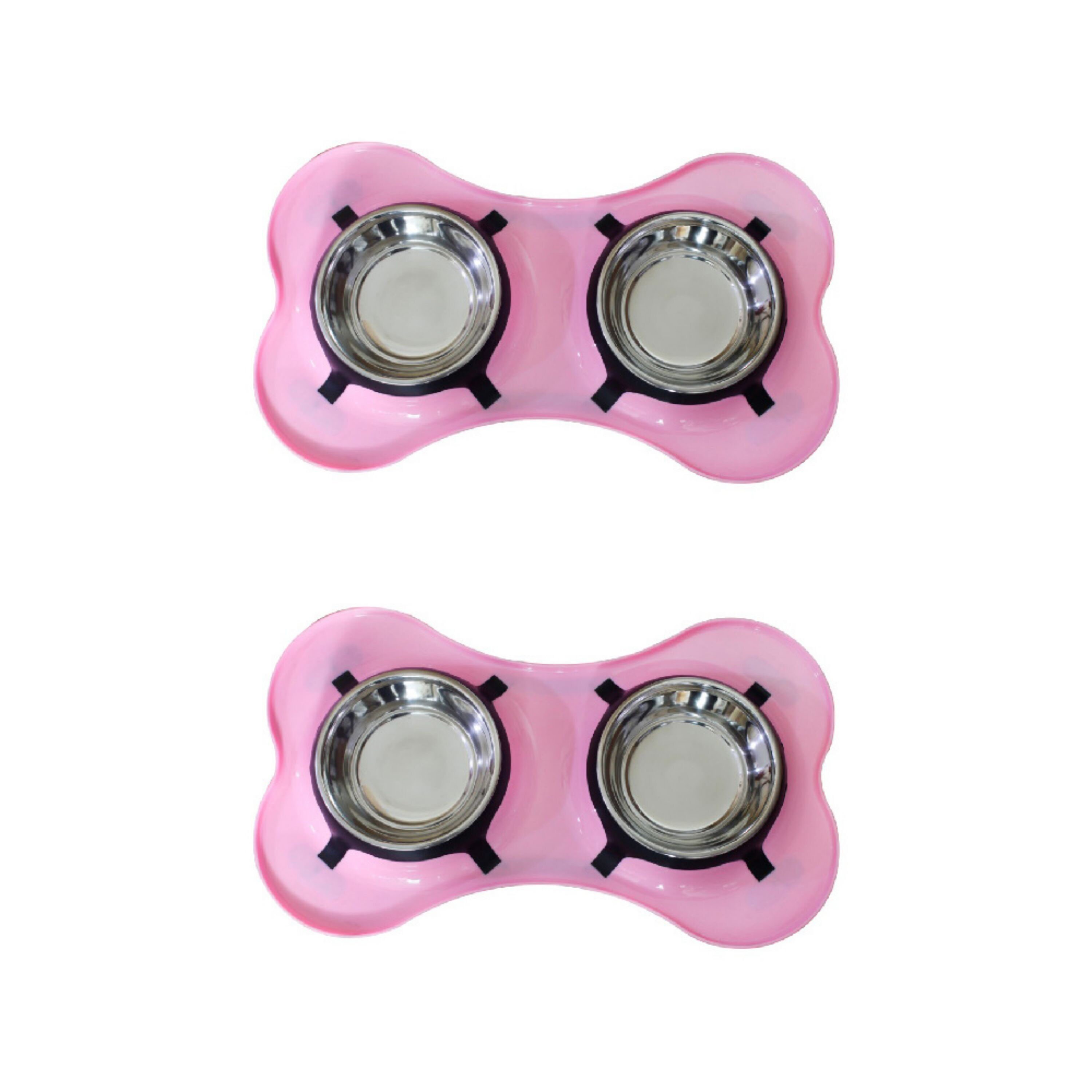 EveryYay Better Together Pink Silicone Double Diner with Stainless-Steel  Bowls for Dogs, 2 Cups