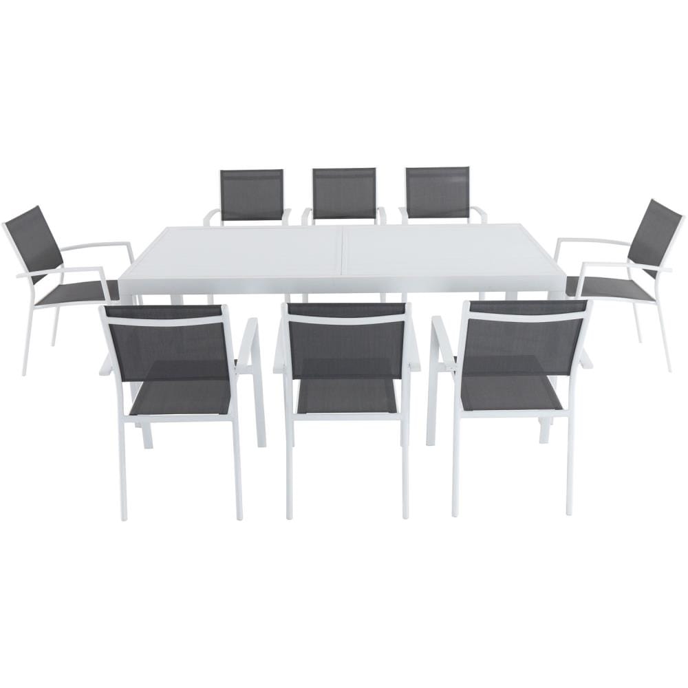 Hanover DELDN9PC-WW Del Mar 9 -Piece Gray Patio Dining Set Aluminum Rectangle Table with 8 Gray Stationary Chairs