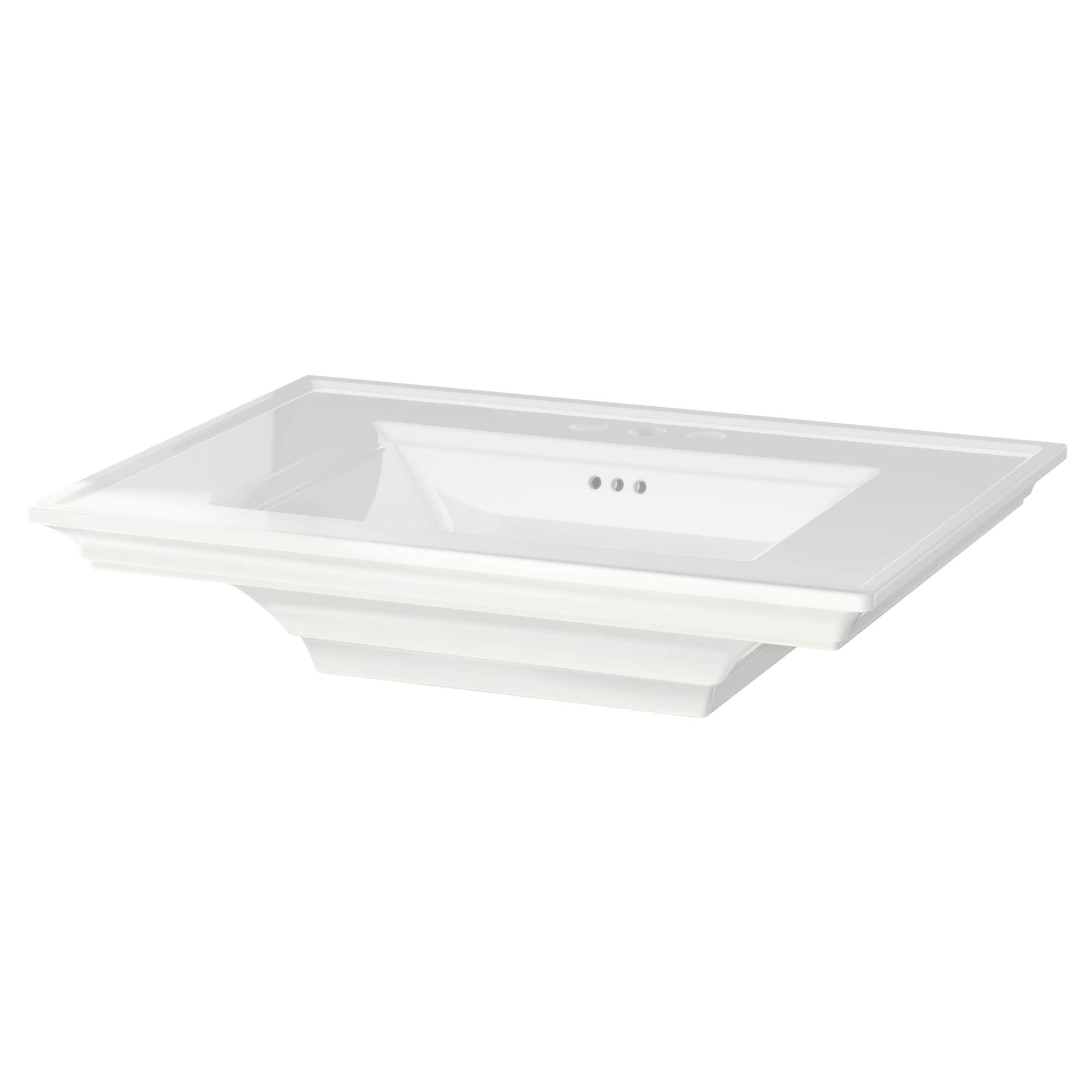 White Ceramic Rectangular Pedestal Bathroom Sink with Overflow