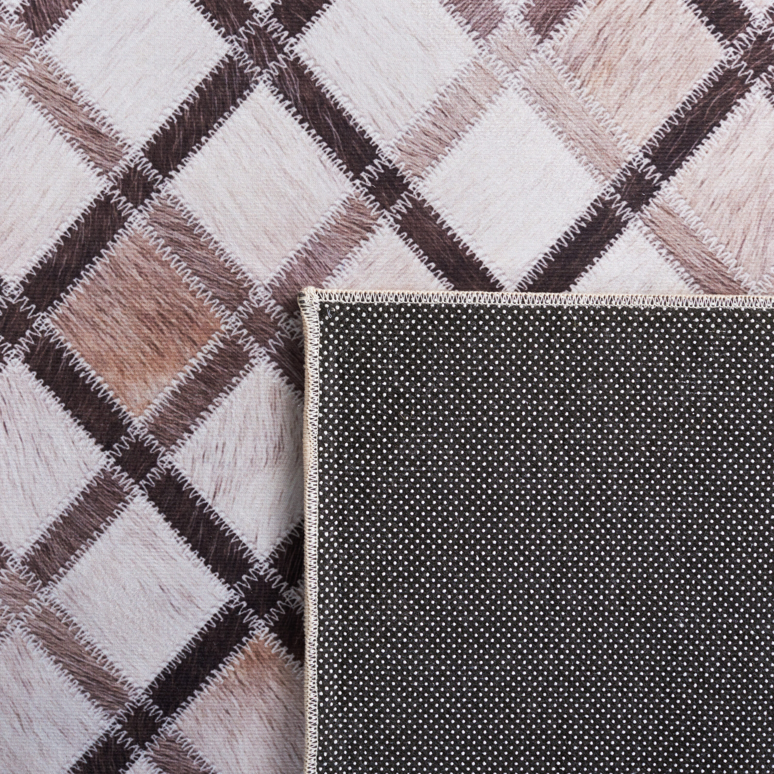 Beige and Brown Faux Fur Rectangular Washable Rug 6' x 9'