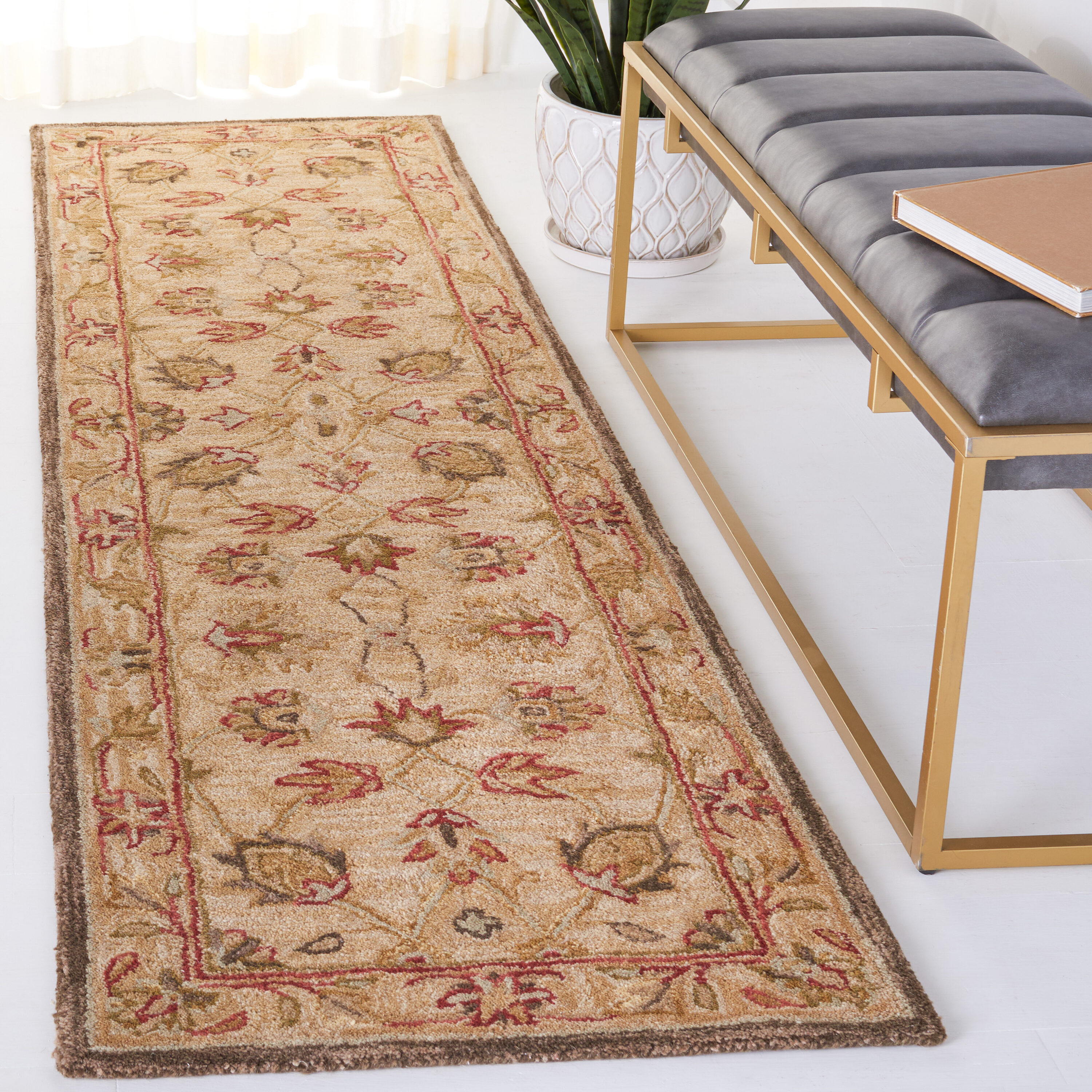  An512 Beige/Beige Traditional 2ft-3in x 12ft Runner Rug