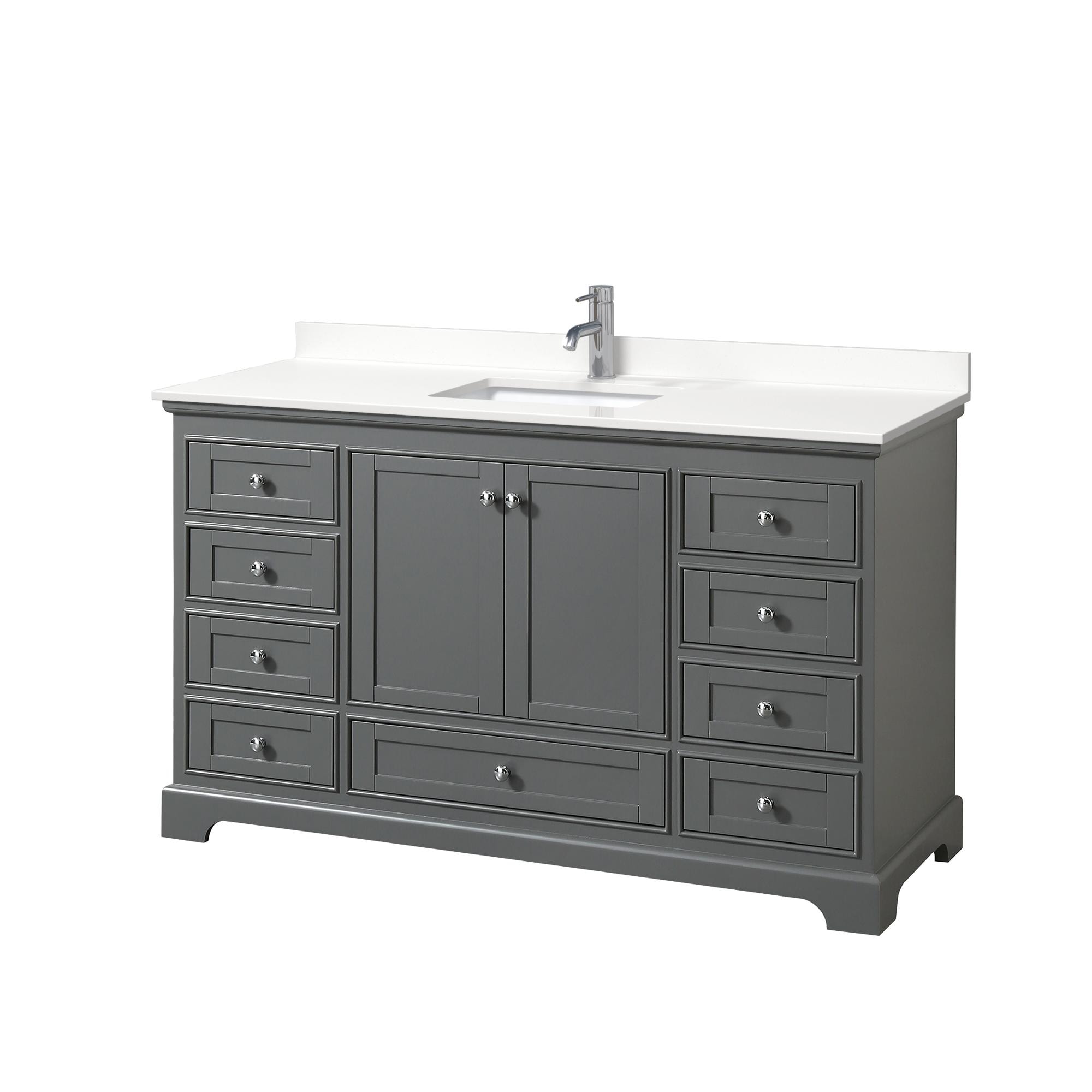 Wyndham Collection WCS202060SKGWQUNSMXX Deborah 60-in Dark Gray Undermount Single Sink Bathroom Vanity with White Quartz Top