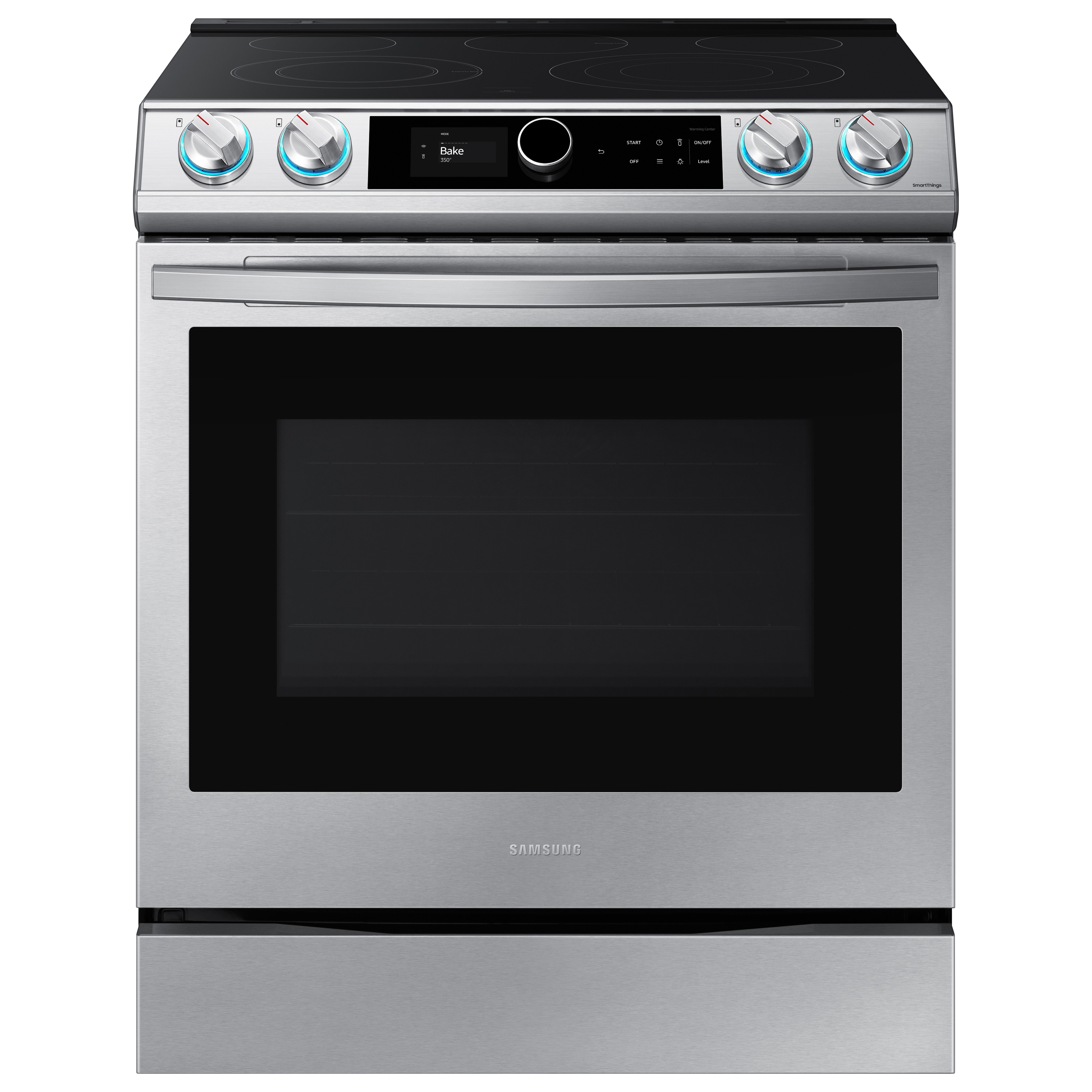 Samsung NE63T8711SS 30-in Glass Top 5 Burners 6.3-cu ft Self-Cleaning Air Fry Convection Oven Slide-in Smart Electric Range (Fingerprint Resistant Stainless Steel)