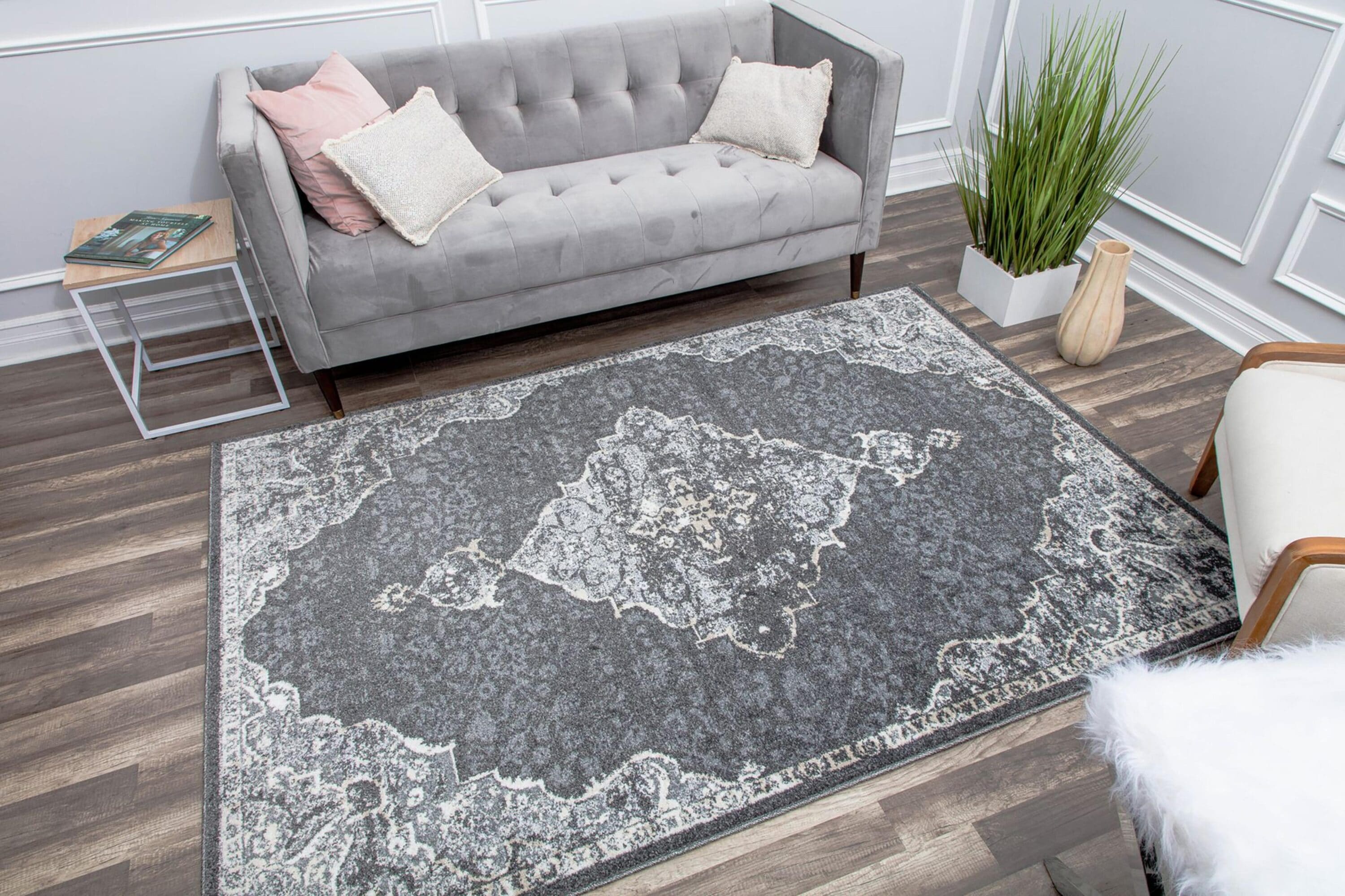 Rugs America RA29388 Hailey 2 x 8 Black Velvet Petunia Indoor Medallion Vintage Area Rug