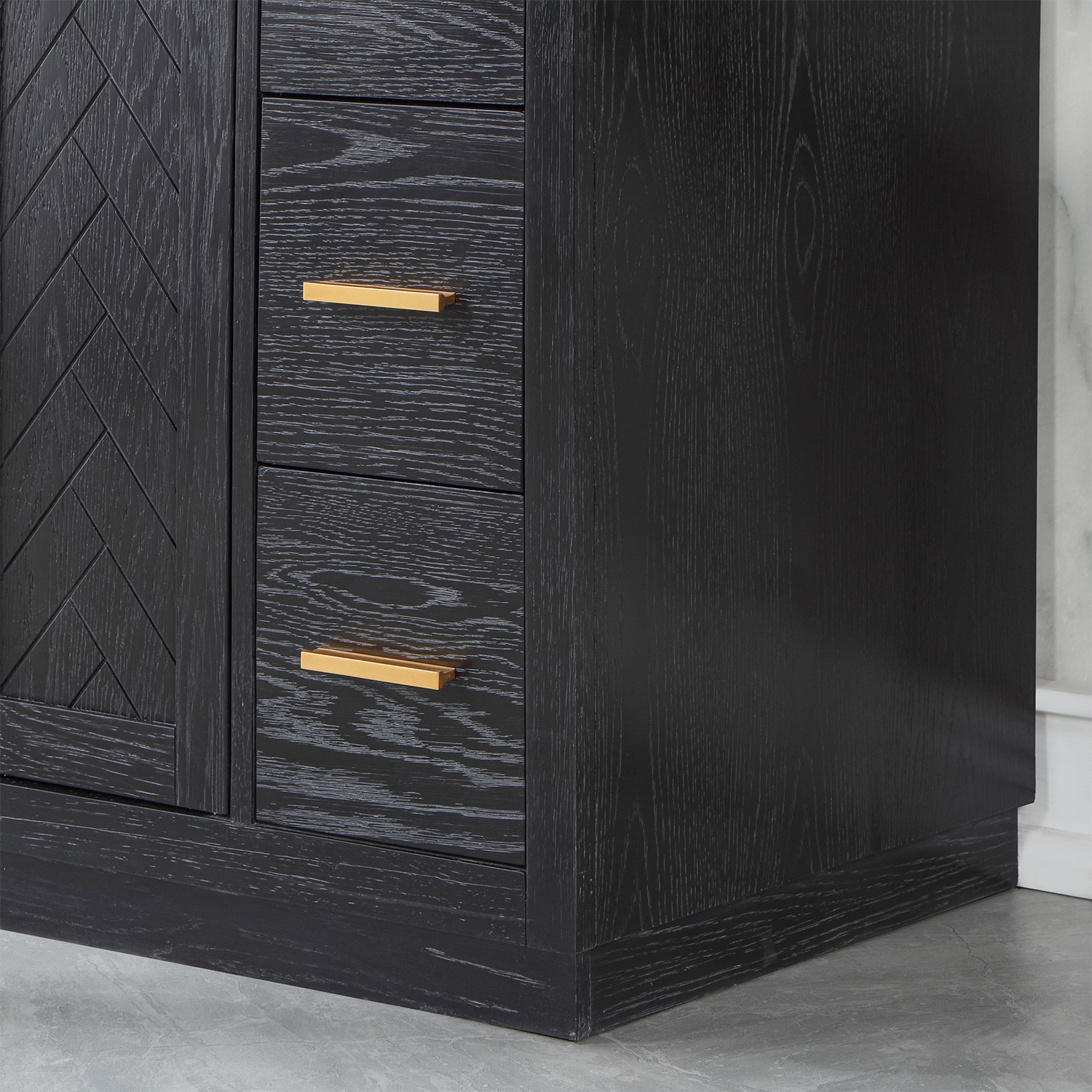 Gazsi 48" Black Oak Vanity with White Stone Top