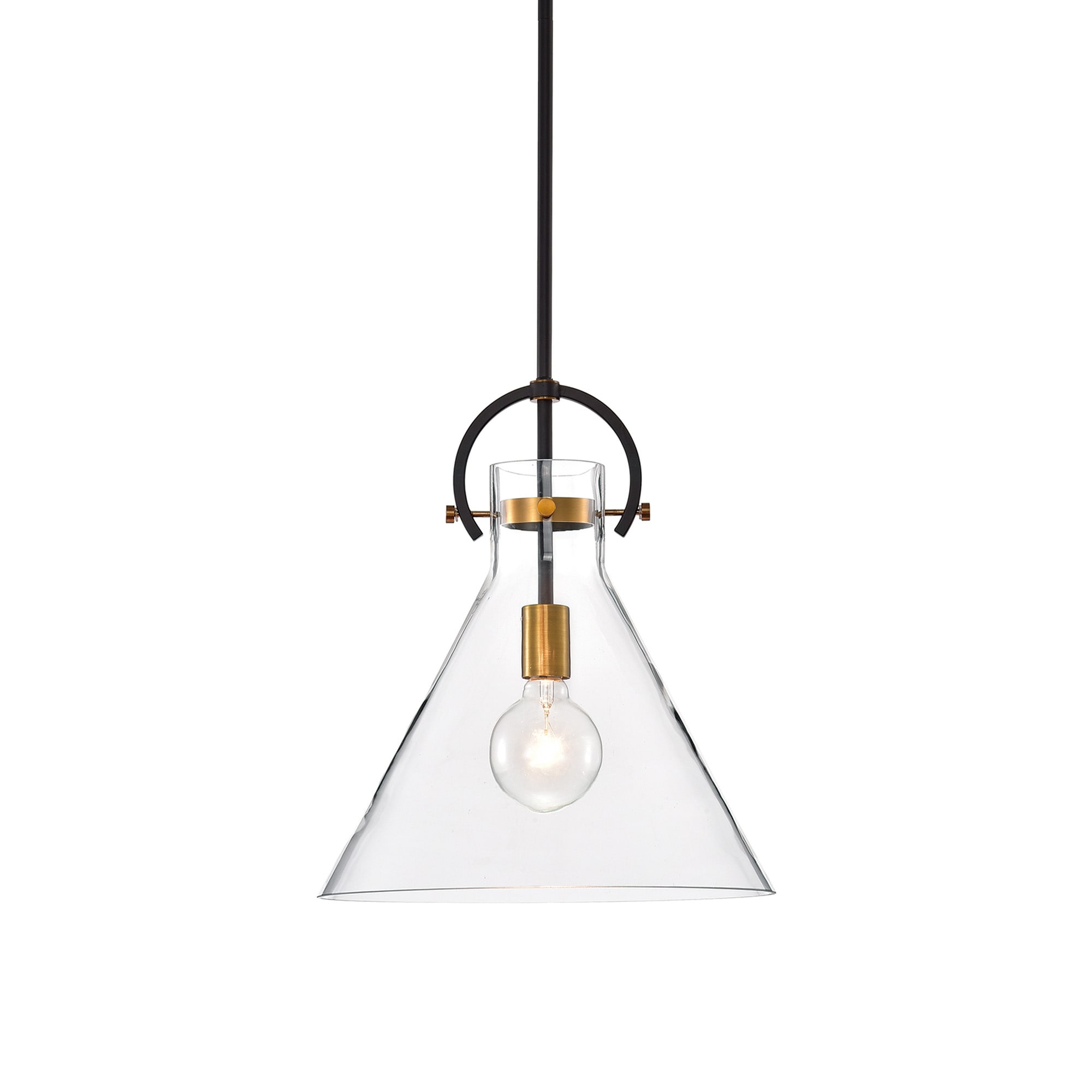 Adjustable Clear Glass Cone Pendant Light with Bronze and Gold Accents