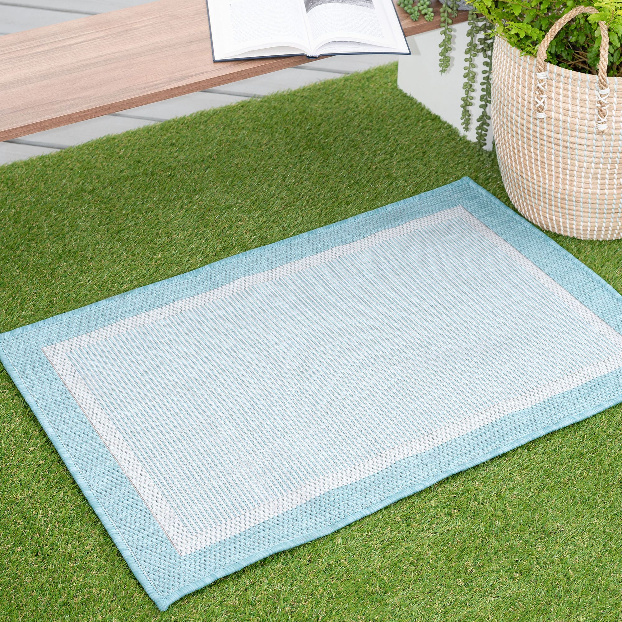 Tayse ECO1206 2X3 Eco 2 x 3 (ft) Flatweave Polypropylene Aqua Rectangular Indoor/Outdoor Coastal Throw rug