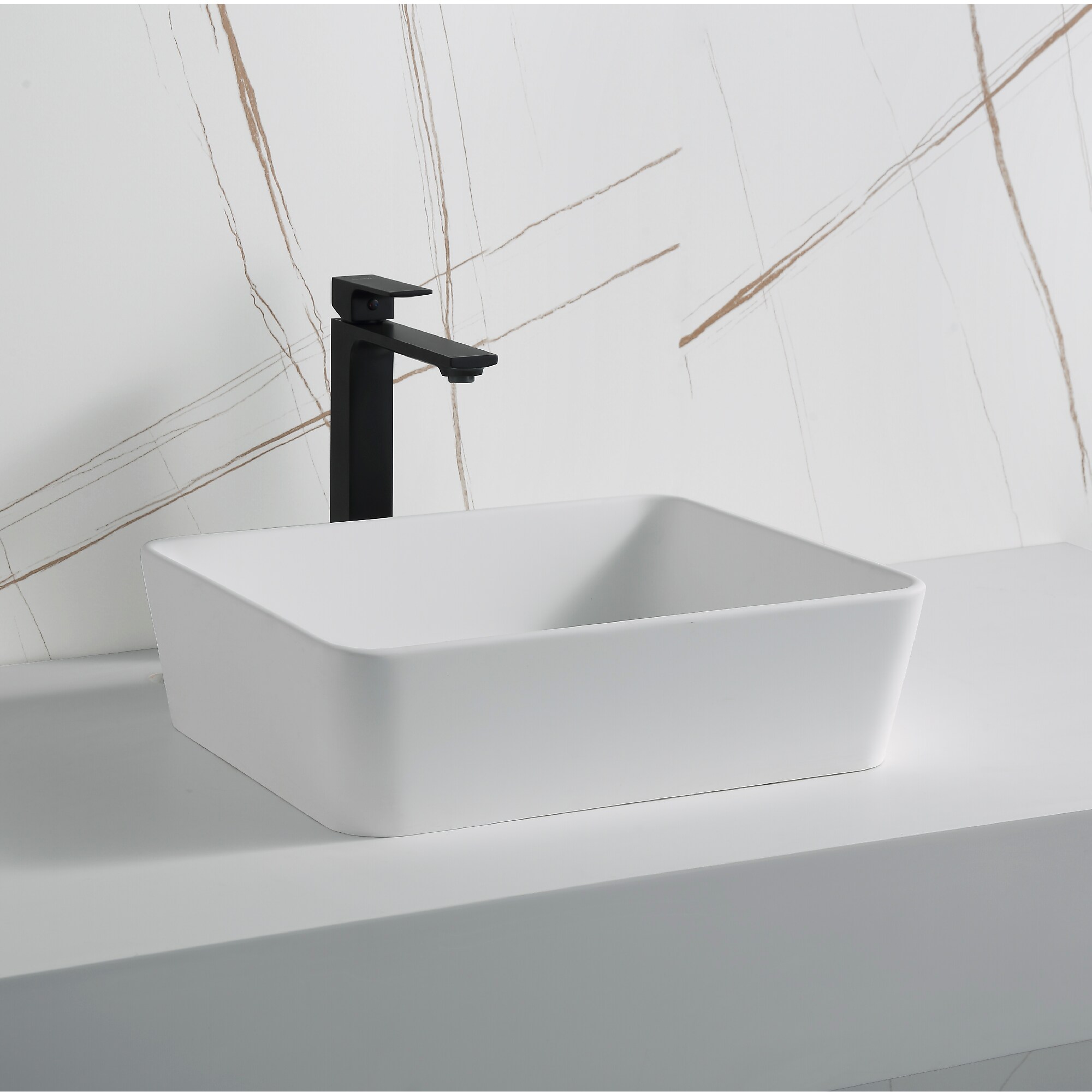 Matte White Acrylic Rectangular Above-Counter Vessel Sink