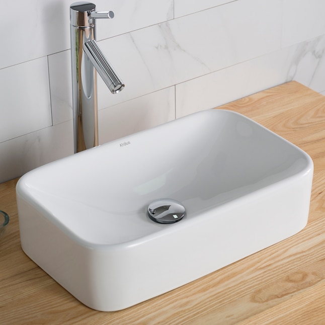 Kraus Elavo White Ceramic Vessel Rectangular Modern Bathroom Sink 19 4 In X 11 84 The Sinks Department At Com - Elavo Square Drop In Bathroom Sink With Overflow