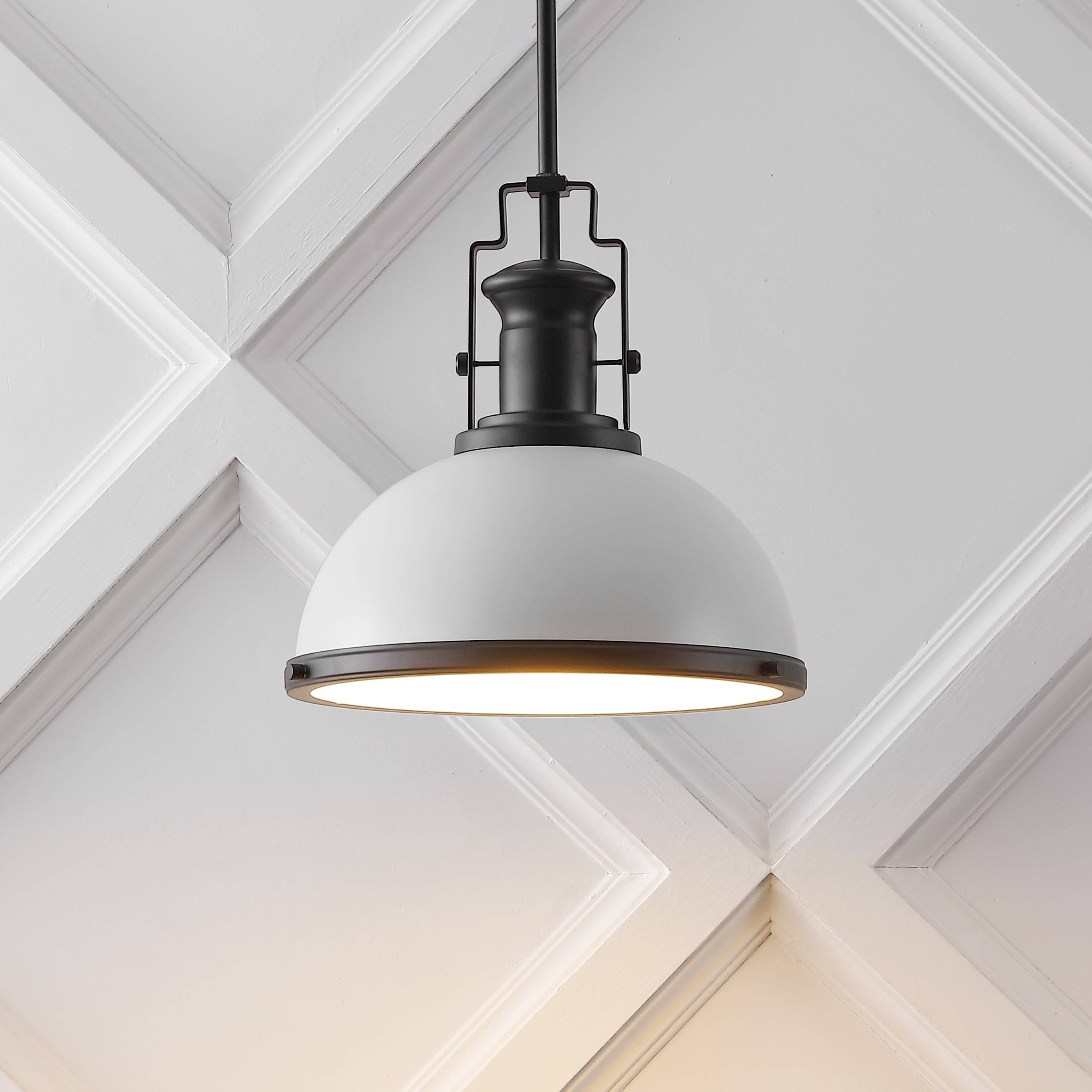 JONATHAN  Y JYL9536E Homer 13" Modern Industrial Iron 1 -Light Matte Black/White French country/cottage Dome Medium Hanging Kitchen island light