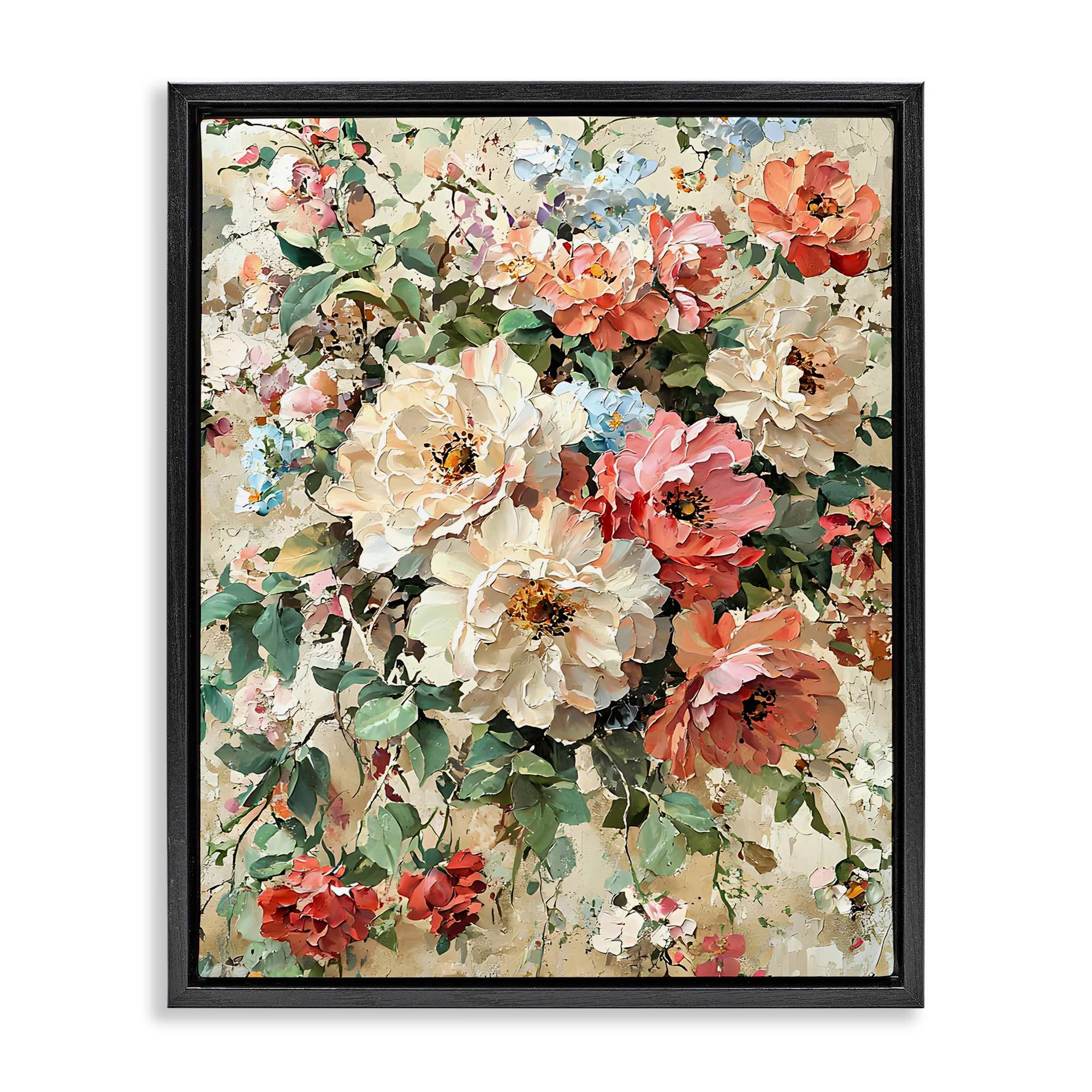 Stupell Industries BT-766-FFB-16X20 Aged Abstract Flowers Black Floating Frame Canvas Art 17 x 21