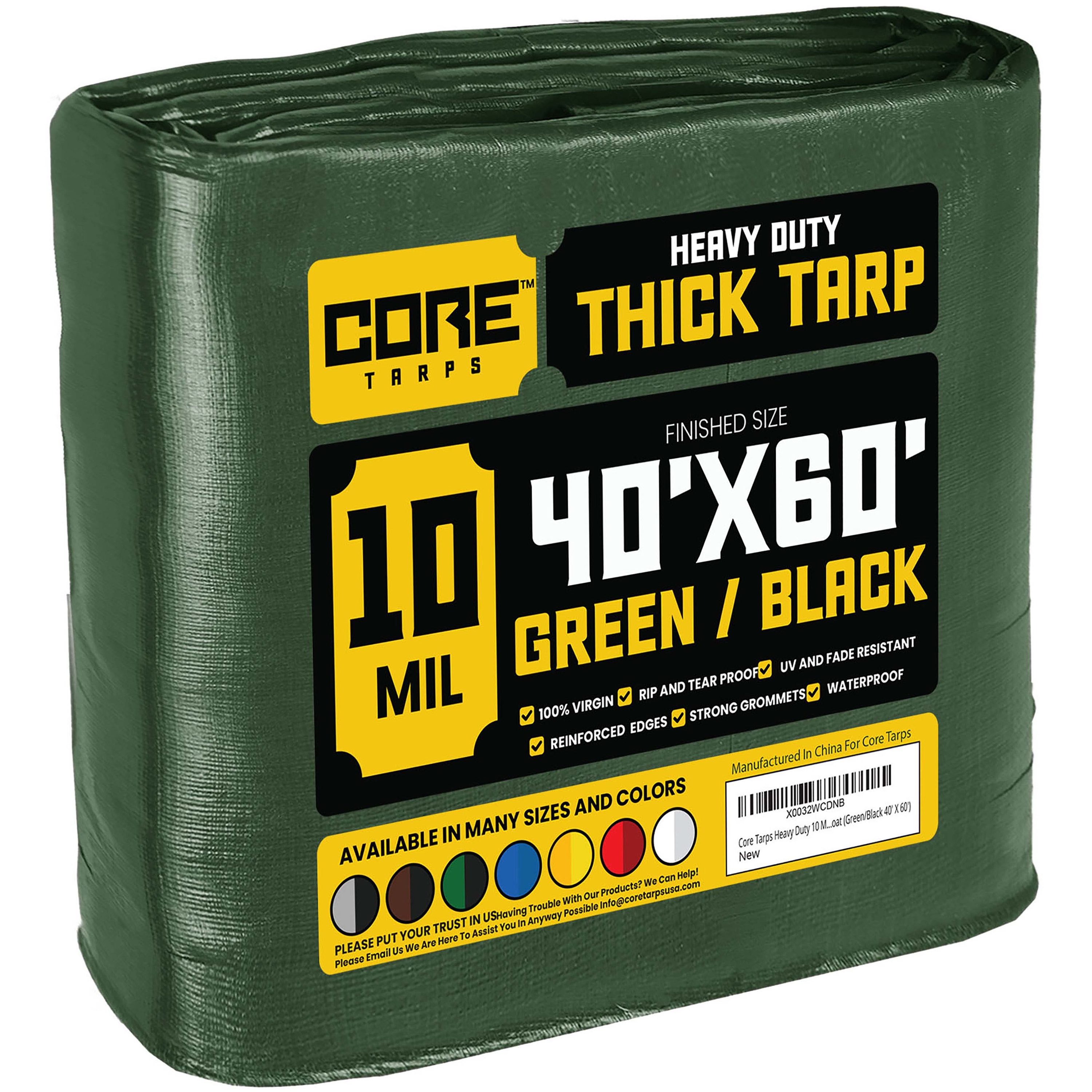 Core Tarps CT-603-40X60 40-ft x 60-ft Green Waterproof Commercial Polyethylene 10-Mils Tarp