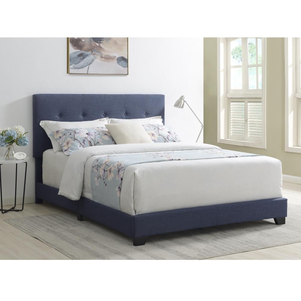 HomeFare Biscuit tufted king bed in Heathered denim blue King Wood ...