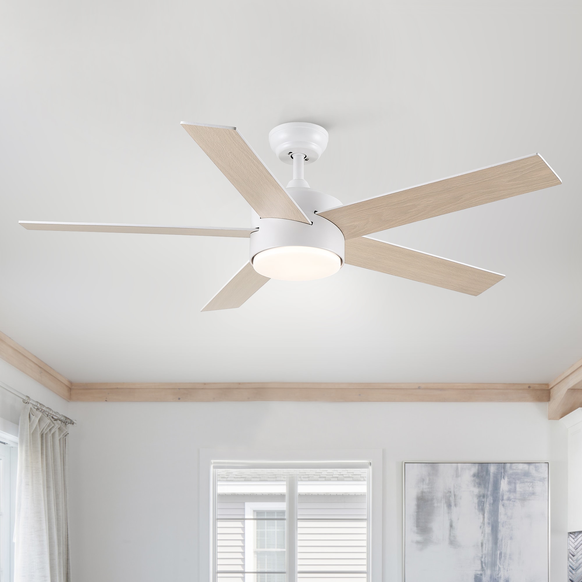 YUHAO LSAC1084WH52 Pulae 52-in Color-Changing Integrated LED Outdoor White with Multiple finishes Blades Ceiling Fan With Light - Remote Included ( 5 -Blade )