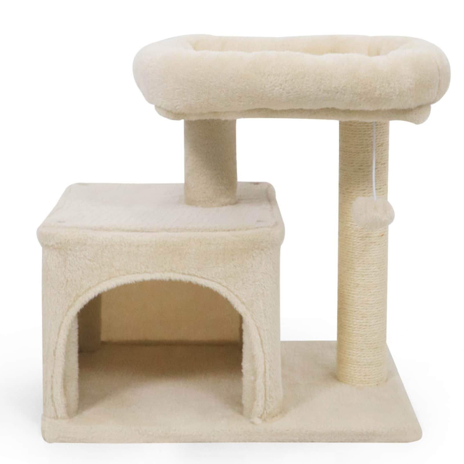 SUGIFT - 19.5-in H Small Cat Tree with Large Padded Plush Top Perch Bottom Condo Hideaway Natural...