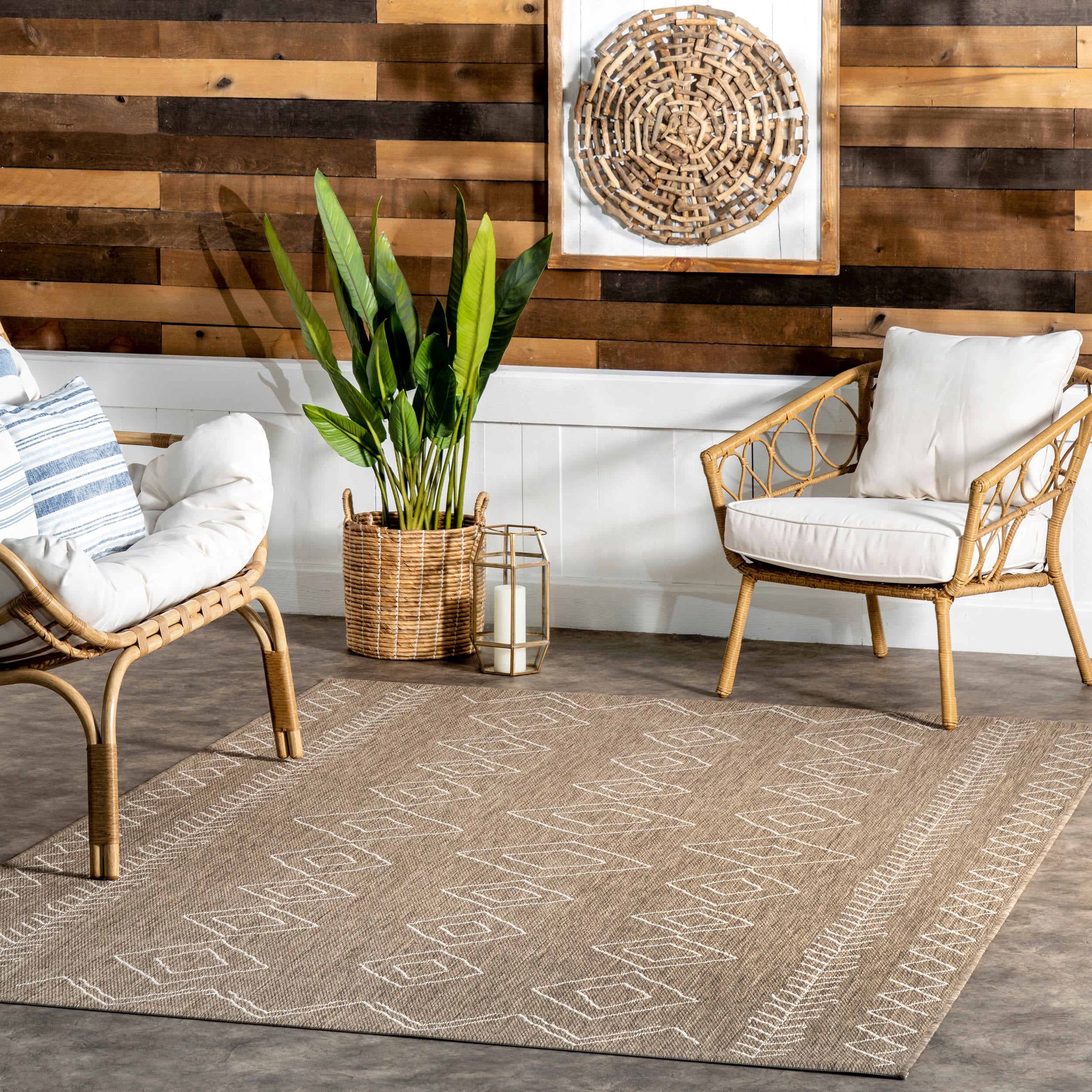 nuLOOM OWDN23D-63092 Serna 6 x 9 (ft) Loomed Polypropylene Light Brown Rectangular Indoor/Outdoor Geometric Area rug