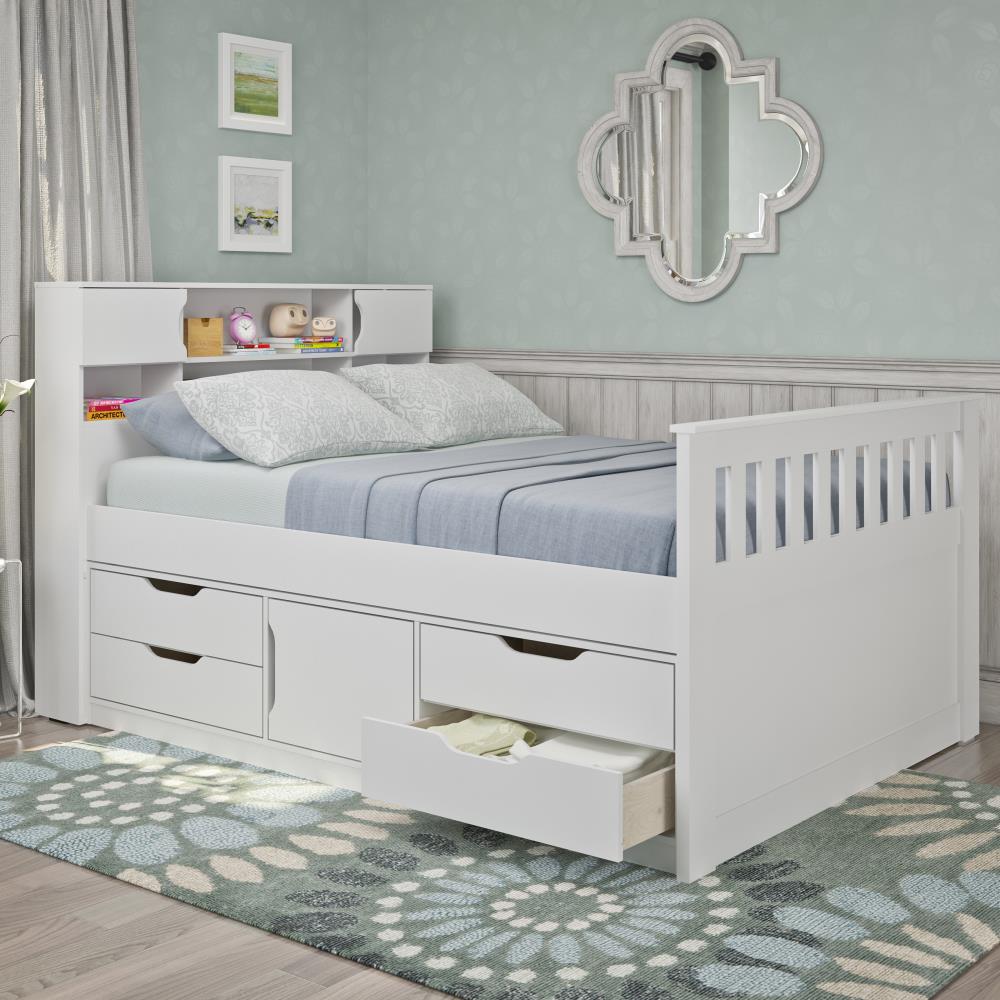 CorLiving Madison Snow White Full Wood Captain Bed with Storage at ...